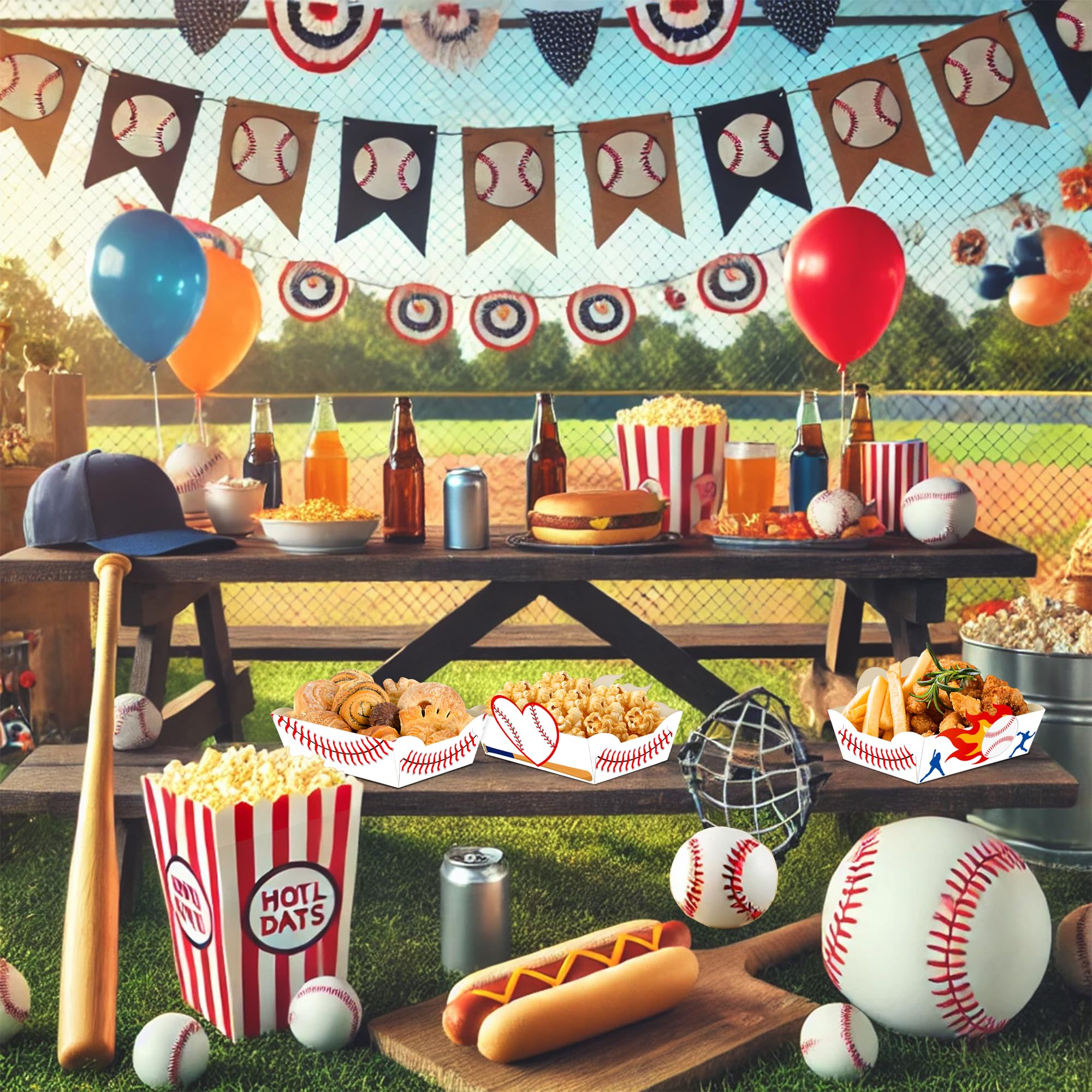 36 Pcs Baseball Party Supplies - Disposable Sports Plates & Nacho Boats for Baseball Theme Birthday, Sports Party Favors | Perfect for Game Day Snacks, Tailgating & Team Celebrations