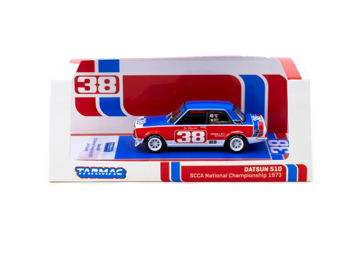Tarmac Works 1/64 Scale Datsun 510 SCCA National Championship 1973 #38 Diecast Model Car - Collectible Miniature for Racing Enthusiasts & Display Showcase