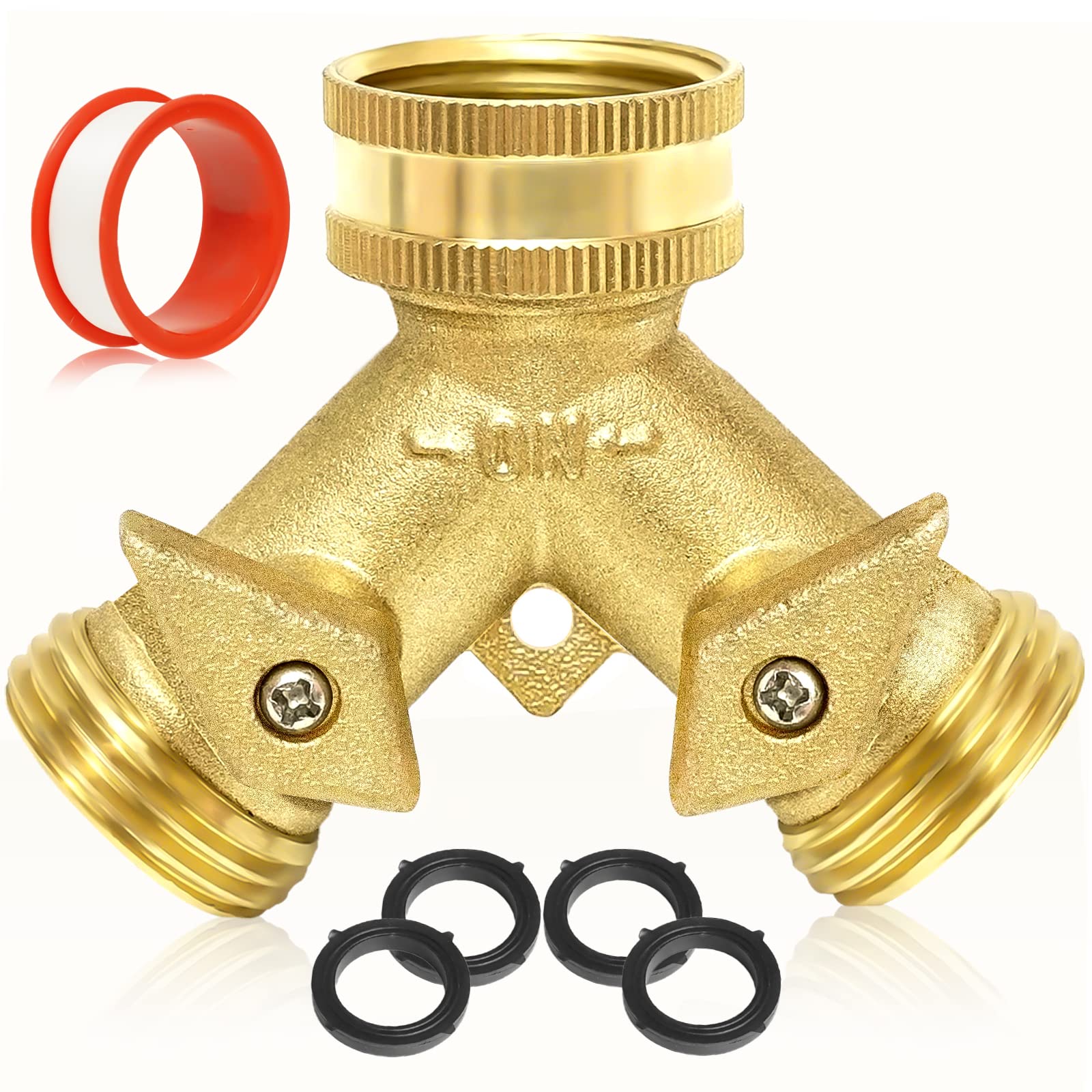 Heavy Duty 2-Way Brass Garden Hose Splitter - 3/4