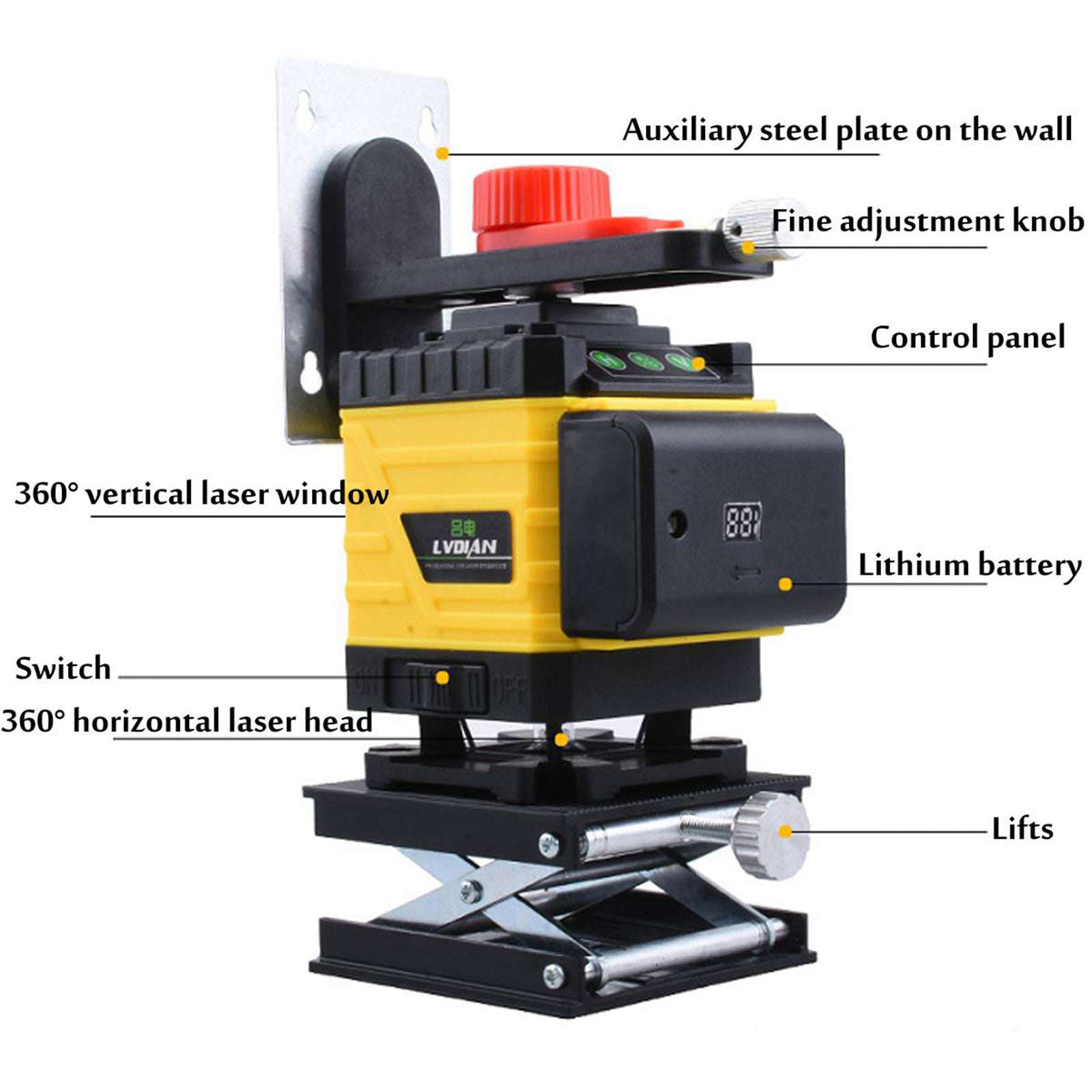 16 Line Laser Level 4D Green Beam Self-Leveling 360° Rotary Cross Line Laser for Construction, Woodworking, Tile Installation and DIY Projects