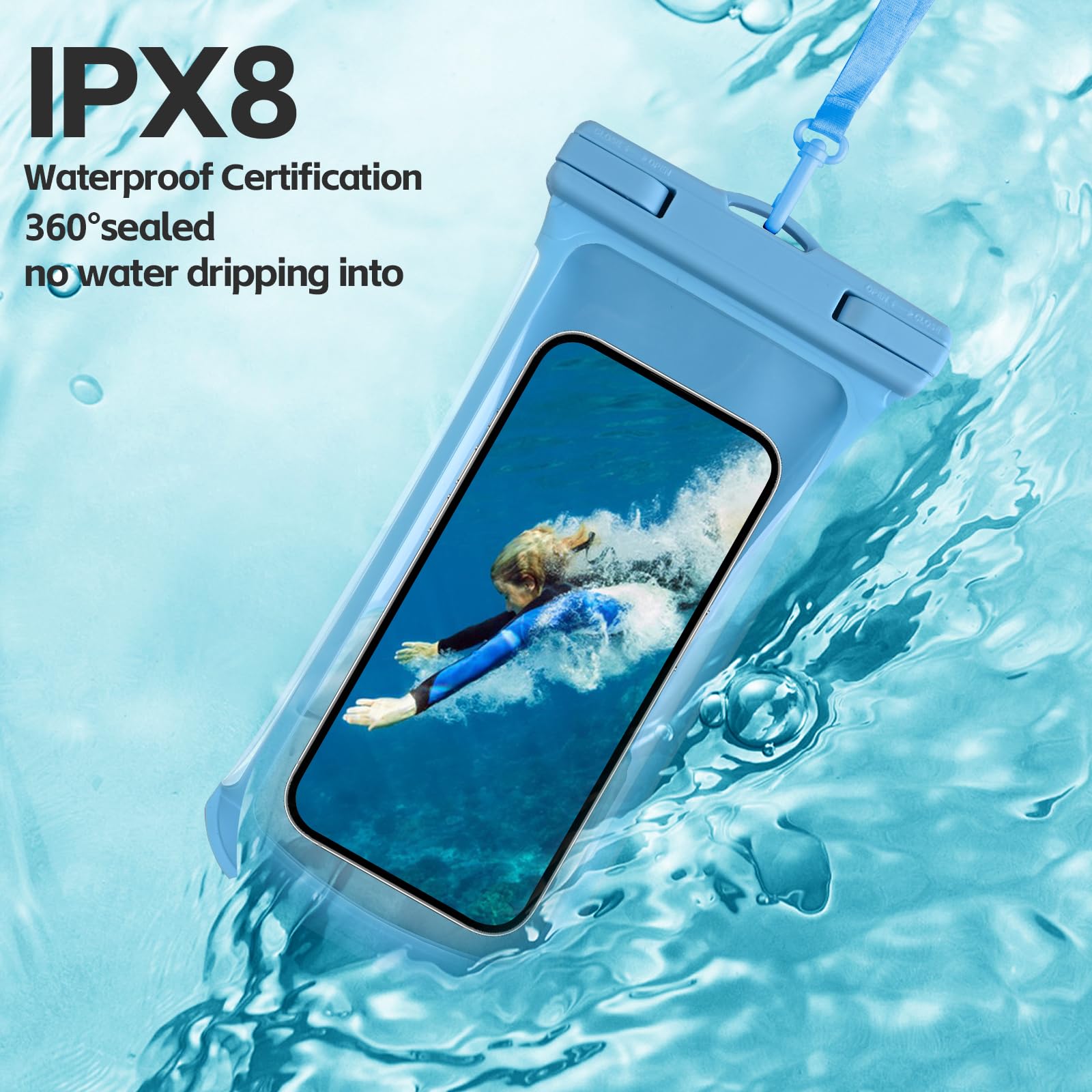2PCS Waterproof Phone Pouch - IPX8 Certified Universal Phone Case for iPhone 15/14/13 Pro Max & Galaxy S24/S23/Google Pixel (Up to 8