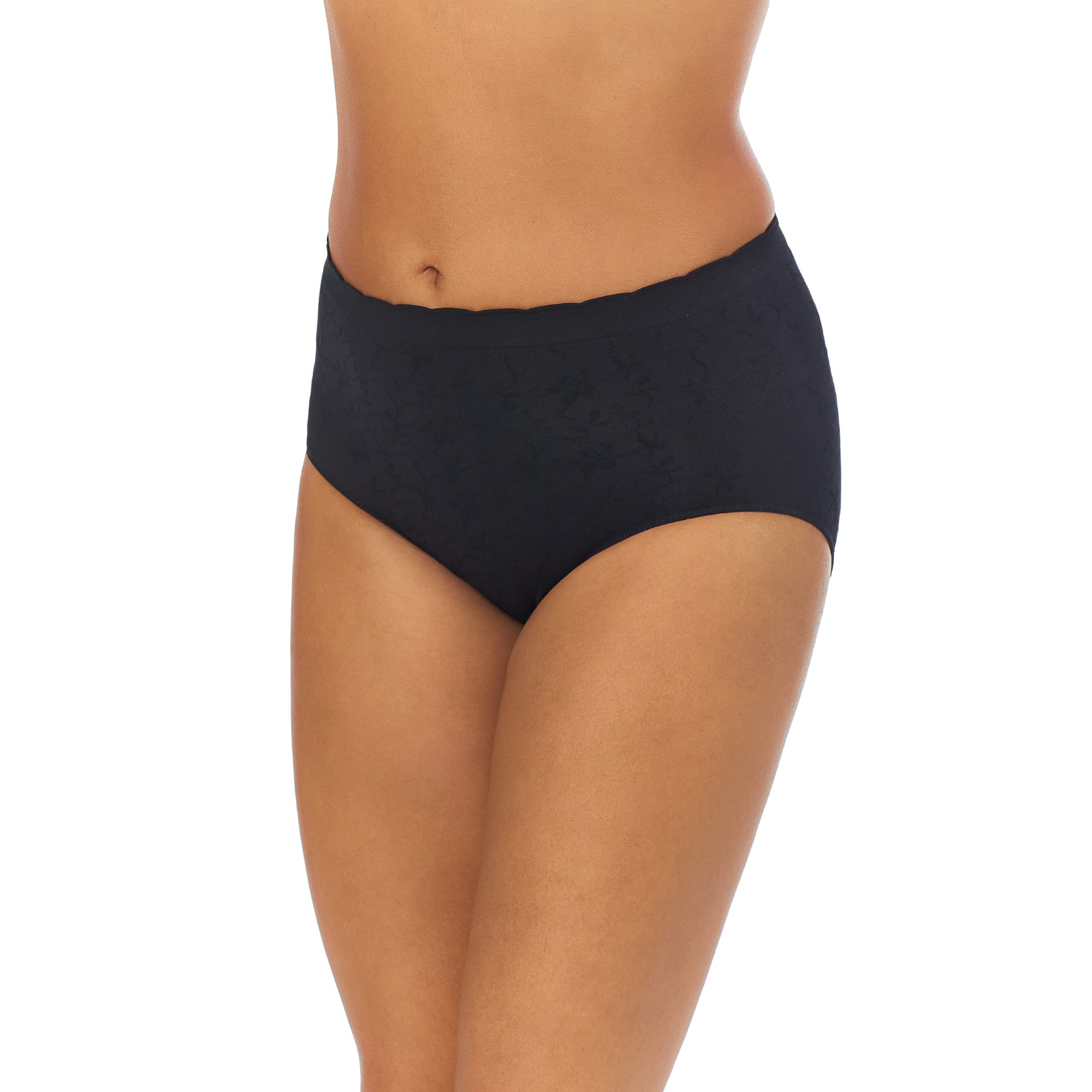 Ellen Tracy Women's Ultra Soft Seamless Hi-Cut Brief Panties 3-Pack - Scalloped Edge Comfort Underwear for Everyday Wear & Lounge