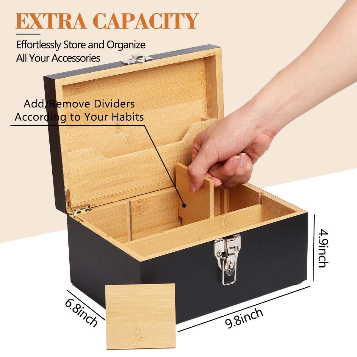 Large Bamboo Storage Box with Combination Lock - Decorative Locking Box with Detachable Compartment, Removable Tray, Jars & Resealable Bags - Perfect for Jewelry, Cash, Documents & Keepsakes - Ideal Holiday Gift for Women & Men