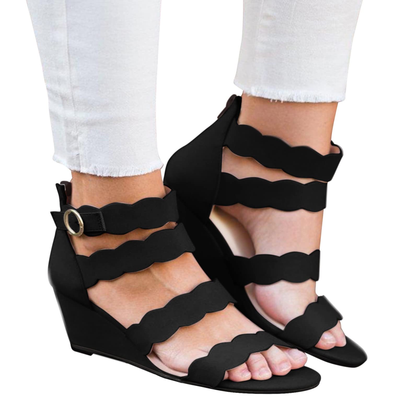 Women's Fashion Leather Leopard Print Wedge Sandals with Back Zip - Comfortable Platform Heels for Casual Outings, Beach Vacations & Summer Style