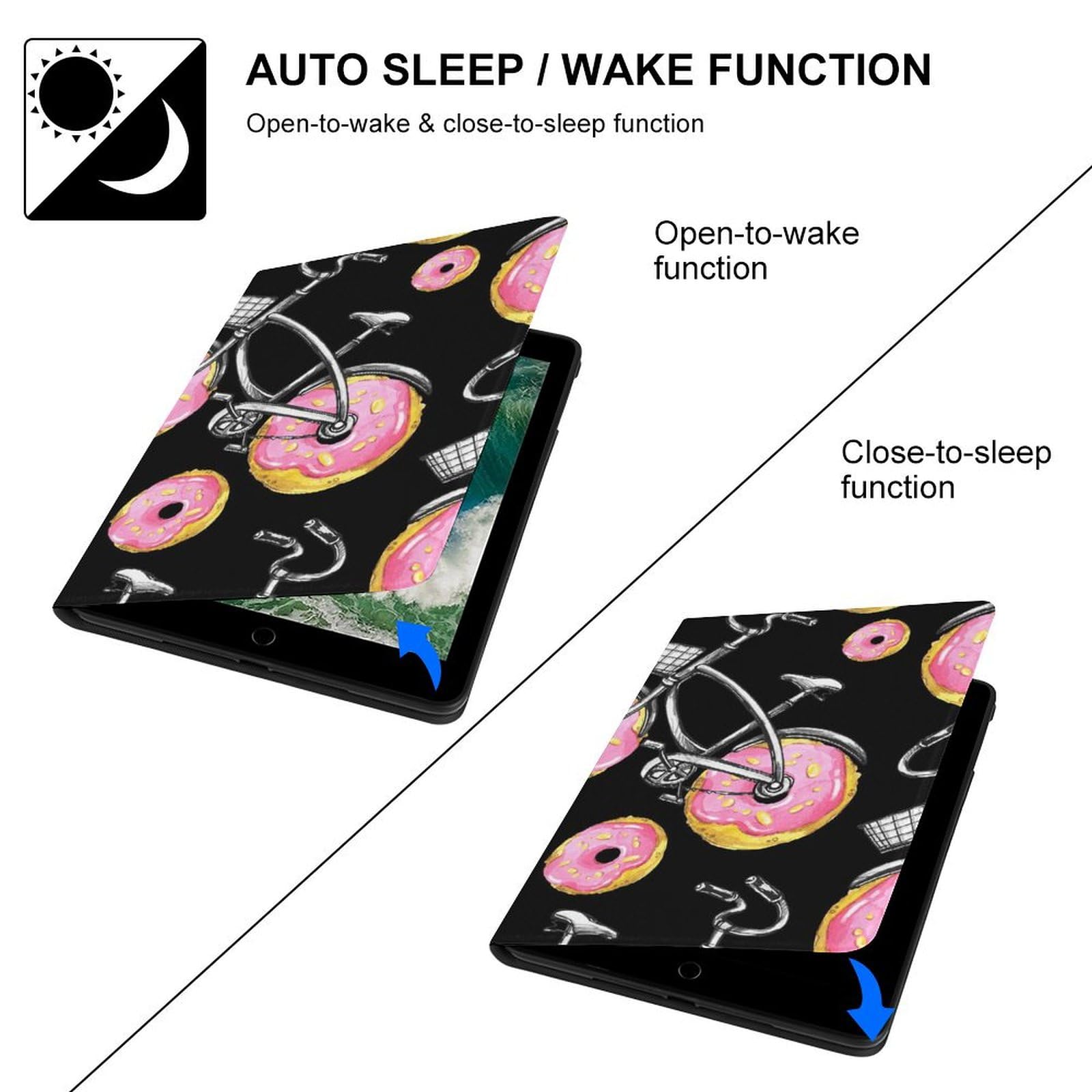 Shockproof Waterproof iPad Case Compatible with iPad 2017/2018/Air1/Air2 (9.7 Inch) - Slim Protective Cover with Donut Wheels Design & Stand Feature for Home, Office, and Travel Use