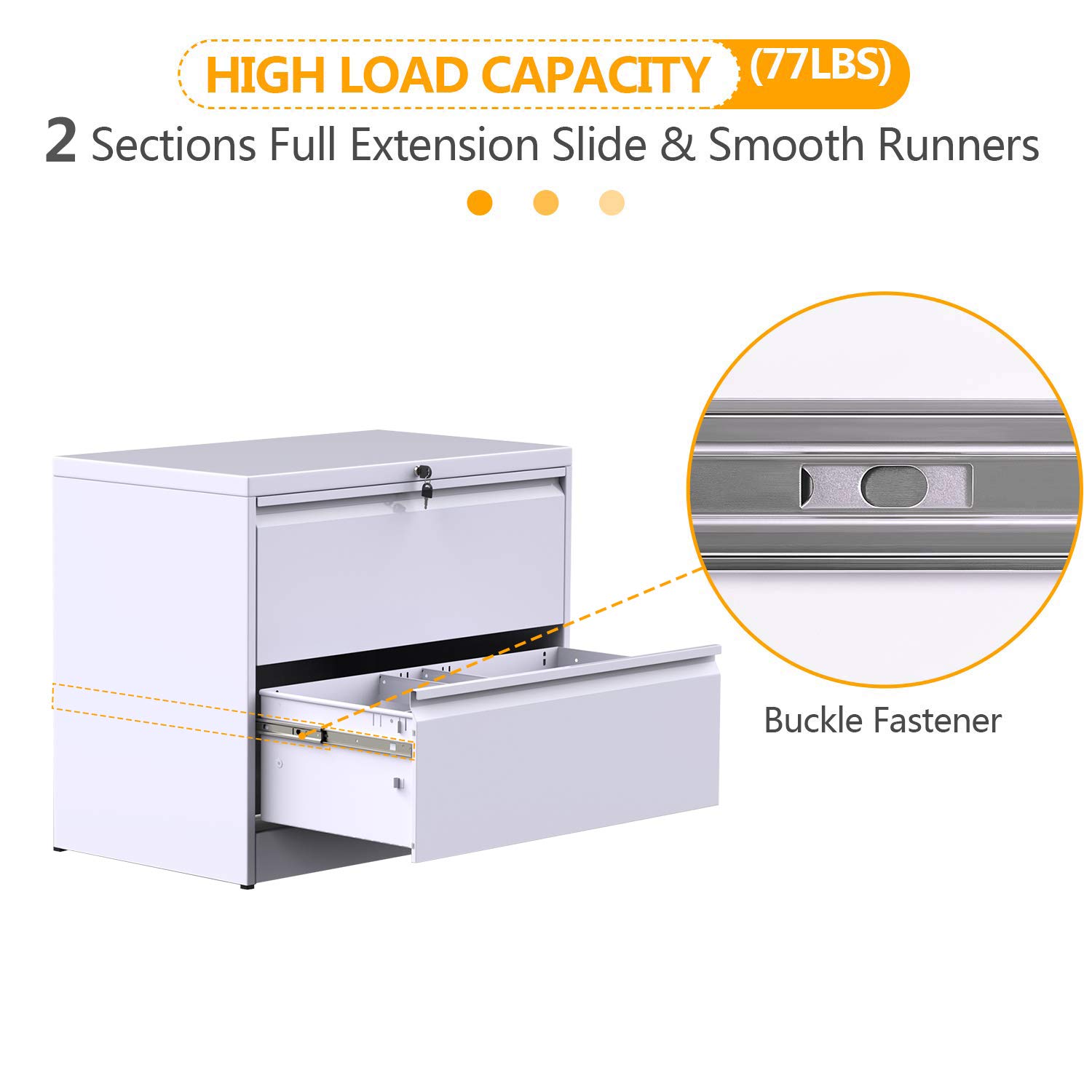 Heavy Duty 2-Drawer Lockable Metal Lateral File Cabinet for Home Office - Secure Document Storage, White | Perfect for Organizing Files, Bills & Office Supplies