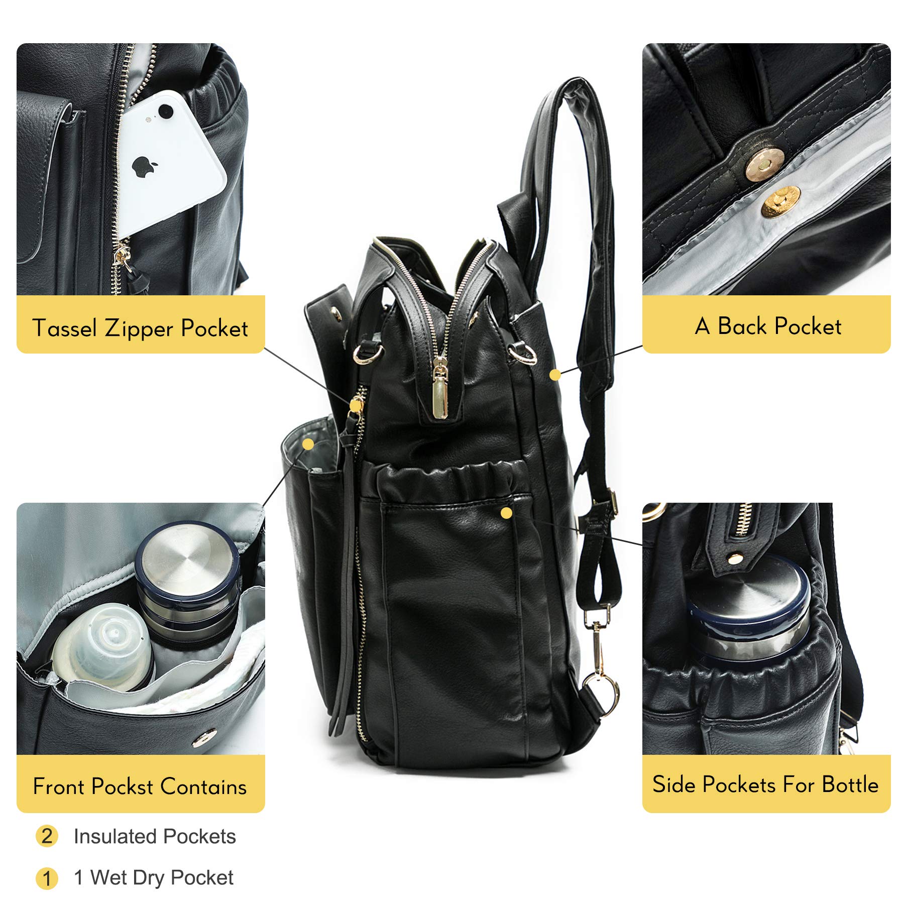 Miss Fong Diaper Bag Backpack - Large Waterproof Baby Diaper Bag with Insulated Bottle Pockets & Organizer Compartments - Perfect for Travel, Daycare & On-the-Go Parents