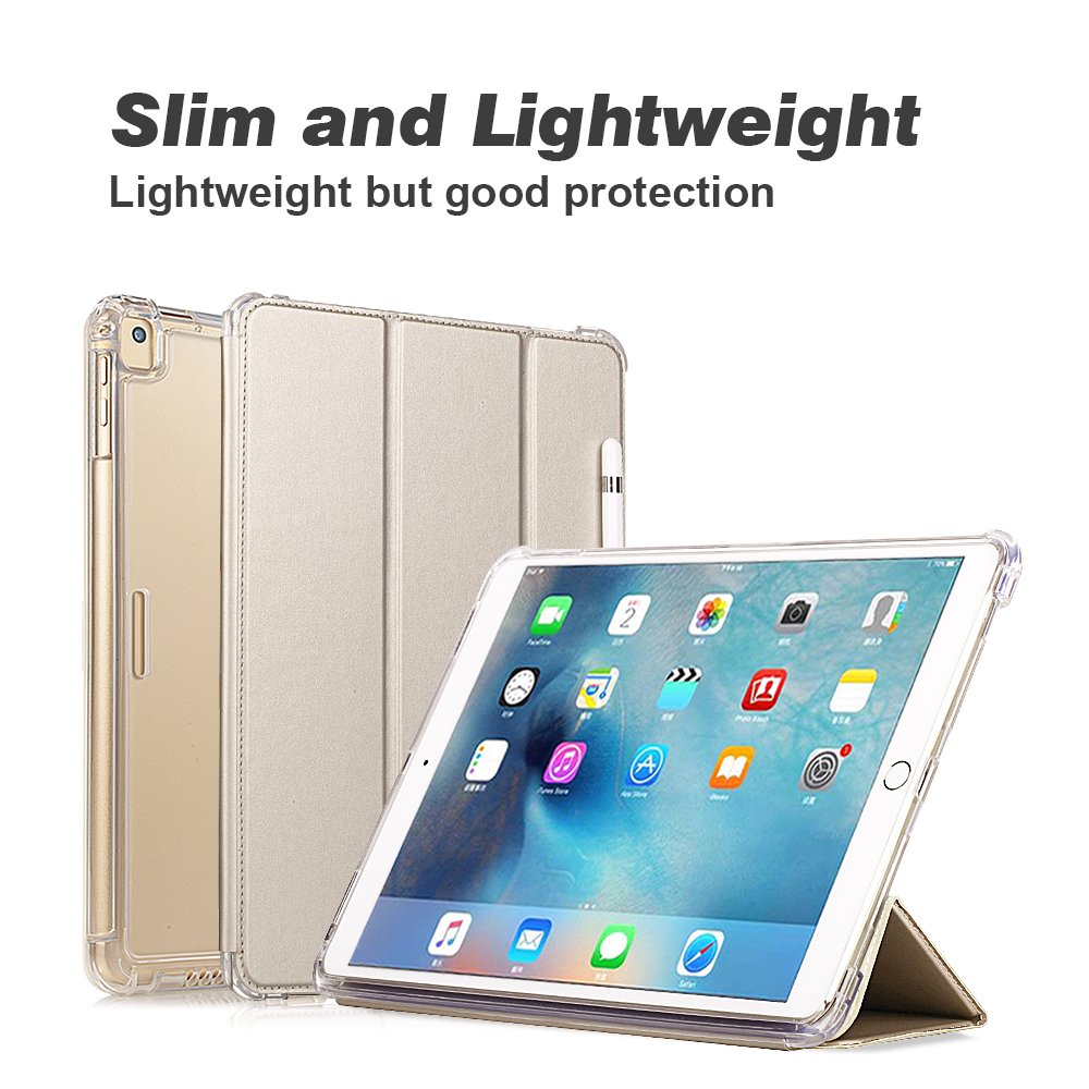 Valkit iPad Pro 9.7 Case 2016 (A1673/A1674/A1680) - Slim Smart Stand Cover with Pencil Holder & Auto Wake/Sleep, Frosted Translucent Back, Gold - Perfect for Work, School & Travel Protection