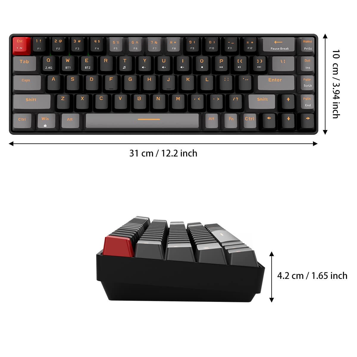 Qisan 60% Wireless Mechanical Keyboard - Red Switch, Dual Mode 2.4G/BT for PC Gaming