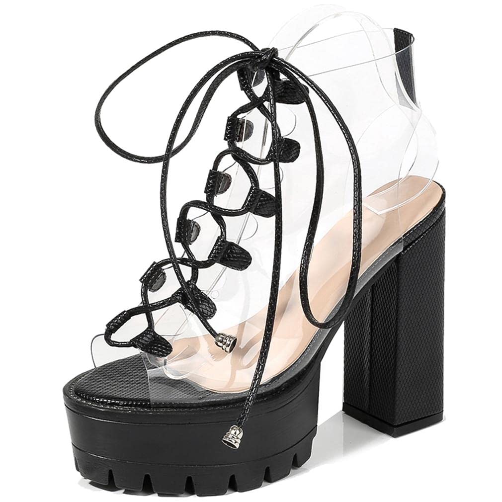 SO SIMPOK Women's Platform Sandals - Lace Up Clear PVC Chunky Heel Sandals | Stylish Hiking & Dress Sandals for Outdoor Adventures & Casual Outfits