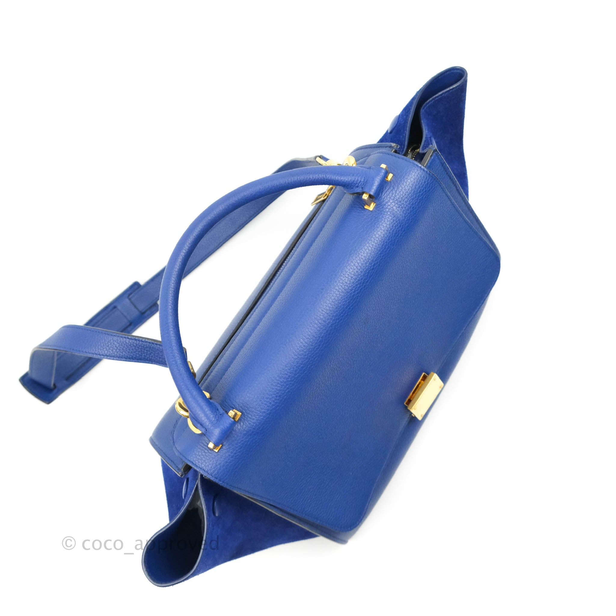 Celine Sleek Small Tri-Color Trapeze Bag in Blue Calfskin Leather - Perfect for Work, Travel & Everyday Use