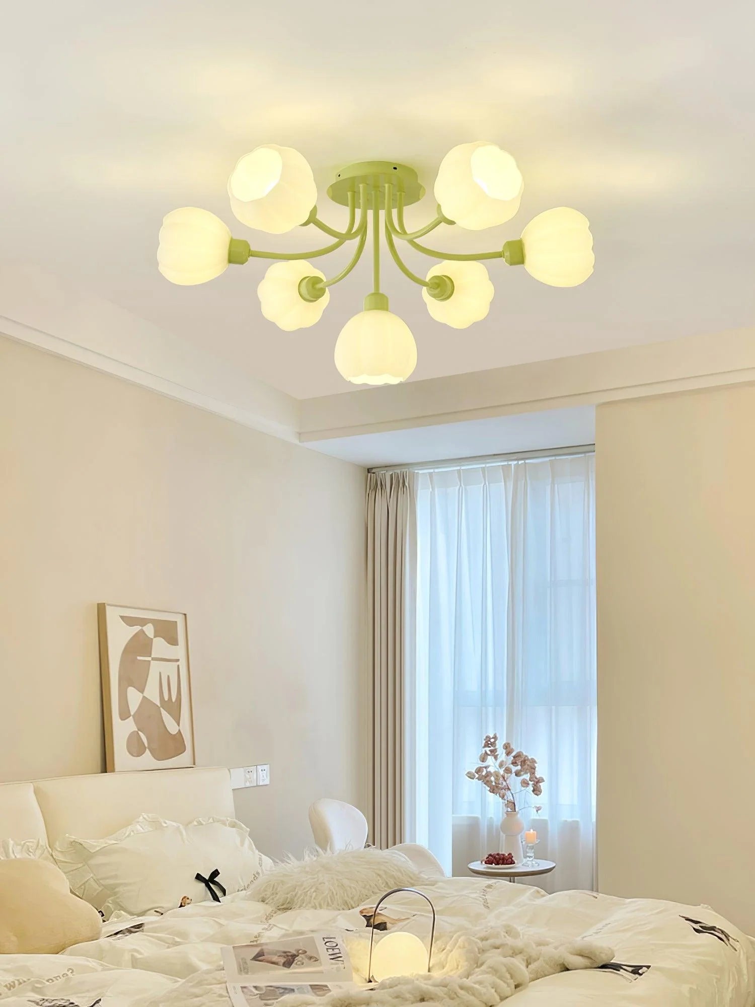 Pumpkin Matcha Ceiling Light - Modern LED Hanging Fixture for Bedroom, Living Room & Kitchen | Dimmable Soft Lighting for Cozy Home Decor