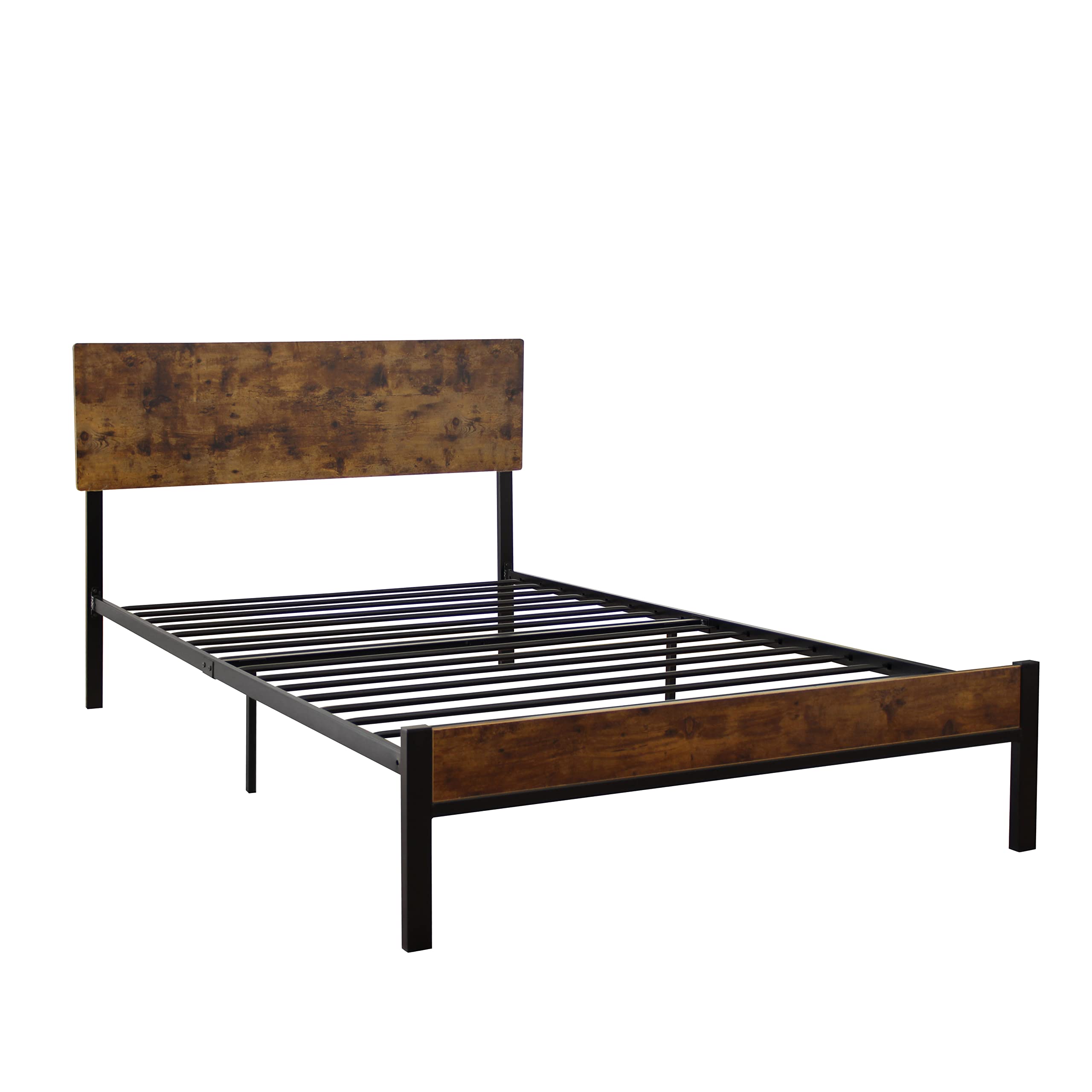 Solid Wood & Metal Twin Size Bed Frame with Headboard & Footboard - Sturdy Platform Bed, No Box Spring Needed - Modern & Quiet Design for Bedroom, Guest Room, Dorm - Dark Brown Finish