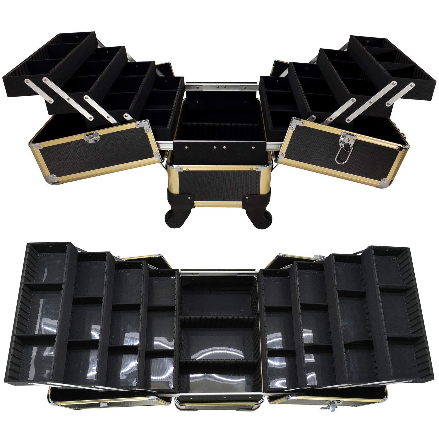 Gold Frame Black Panel Beauty Spinner Makeup Organizer - 15 Pound Capacity, Perfect for Vanity, Bathroom & Travel Cosmetic Storage