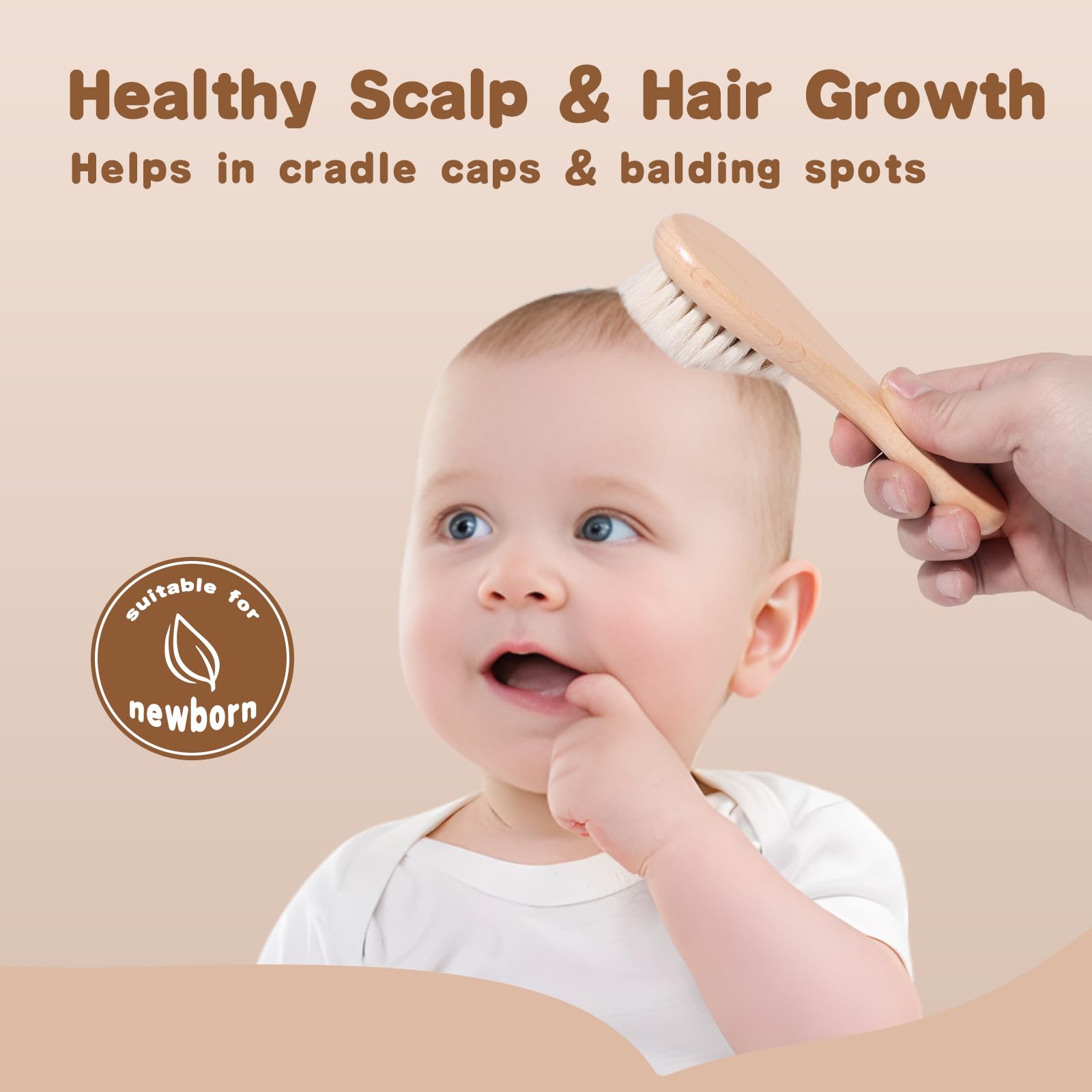 **Goat Hair & Silicone Baby Hair Brush Set - 2-Piece Cradle Cap Brush with Wood Handle for Newborns & Toddlers (3-Pack) - Gentle Scalp Care for Bath Time & Daily Grooming**