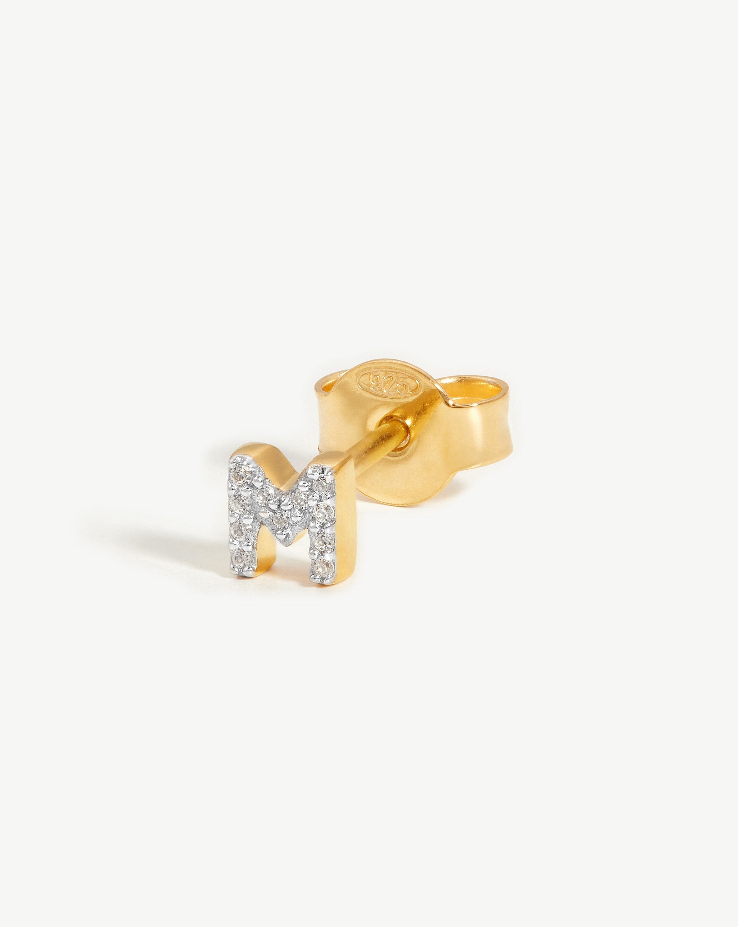 Pave Initial Single Stud Earring - Personalized Initial M | 18k Gold Vermeil & Cubic Zirconia - Perfect for Birthdays, Anniversaries & Everyday Elegance