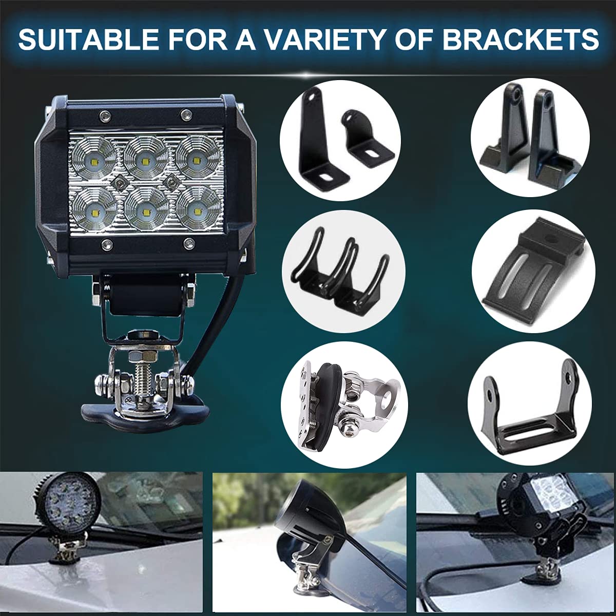 Universal 2Pcs LED Light Bar Mounting Brackets - Adjustable Hood Pillar Clamp Holder for Jeep, Truck, SUV - 304 Stainless Steel No-Drill Off-Road Installation - Perfect for Night Driving, Camping & Outdoor Adventures