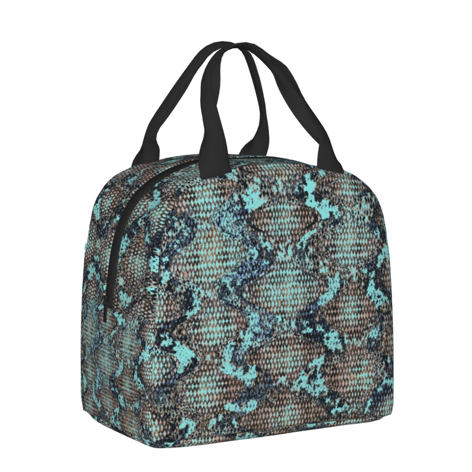 Snakeskin Insulated Lunch Box - Reusable Thermal Lunch Bag for Women & Men, Turquoise Eco-Friendly Tote, Perfect for Office, School, Camping, Hiking, Picnic, Beach & Travel - Keep Meals Fresh On-The-Go