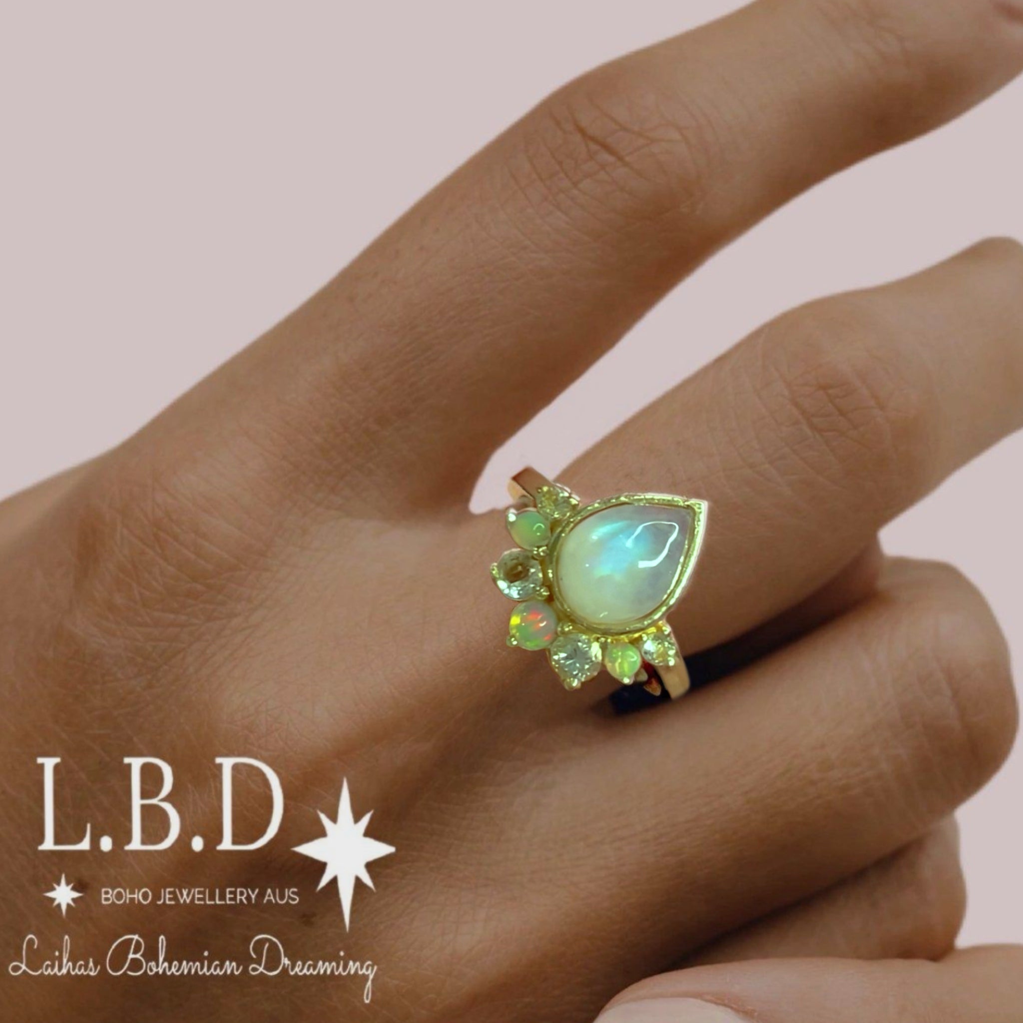 Laihas Premium Ballerina Gold Topaz Opal Moonstone Ring for Women – Elegant Jewelry Gift for Birthday, Anniversary & Special Occasions