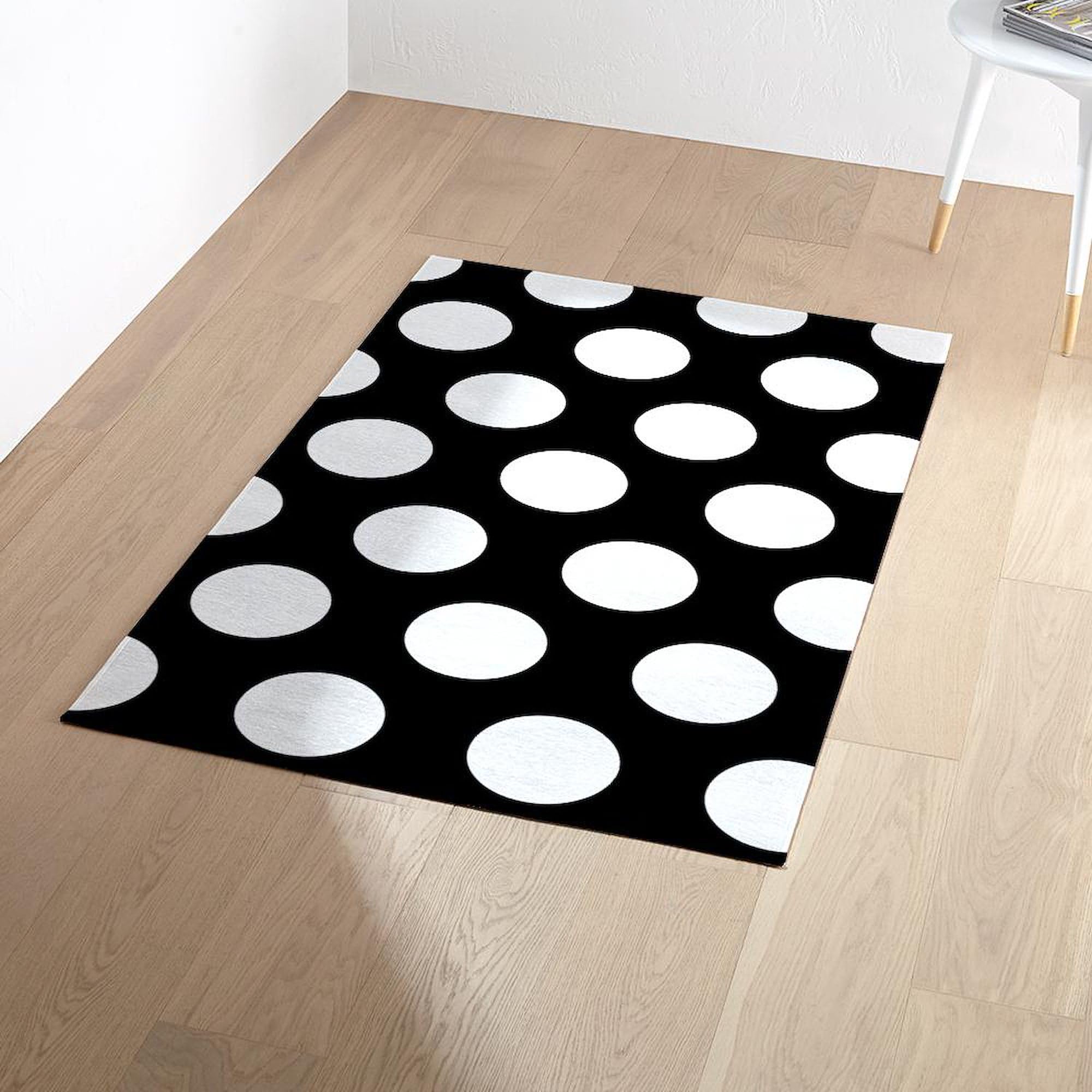 Stylish Black and White Large Polka Dot 3'X5' Area Rug - Soft Fabric Throw Rug for Living Room, Bedroom & Office Decor