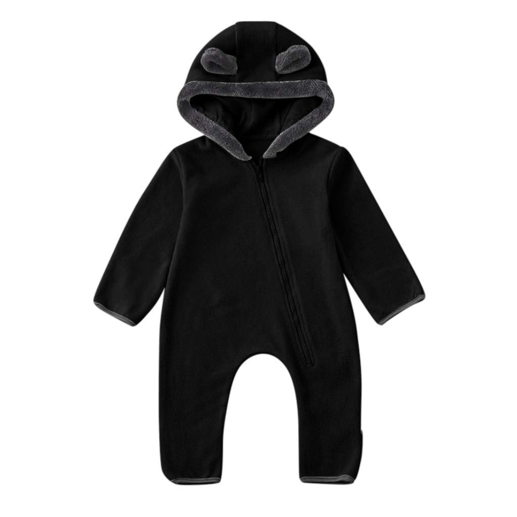 CLOTHBEST Baby Fleece Jumpsuit with Cute Cartoon Ears Hood - Newborn & Infant Unisex Romper for Boys & Girls - Perfect for Winter Outfits, Playdates & Family Photos