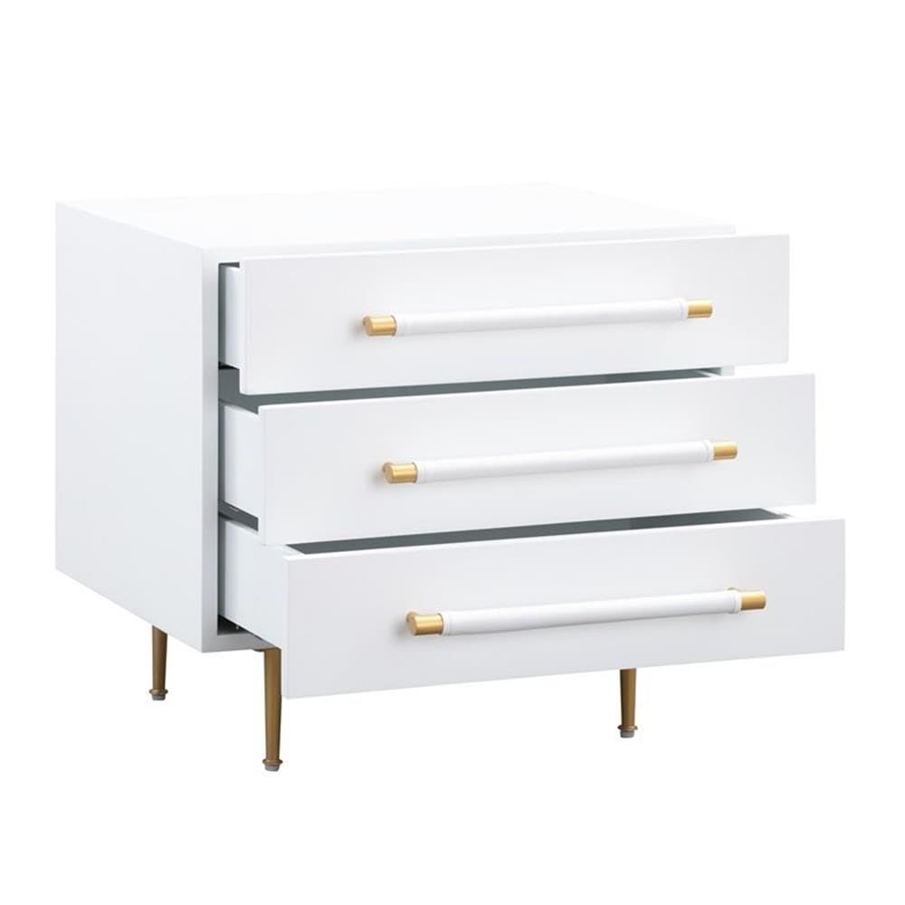 MAKLAINE 22 Inch Modern Acacia Wood Nightstand with White and Gold Finish - Stylish Bedside Table for Bedroom, Living Room, or Guest Room