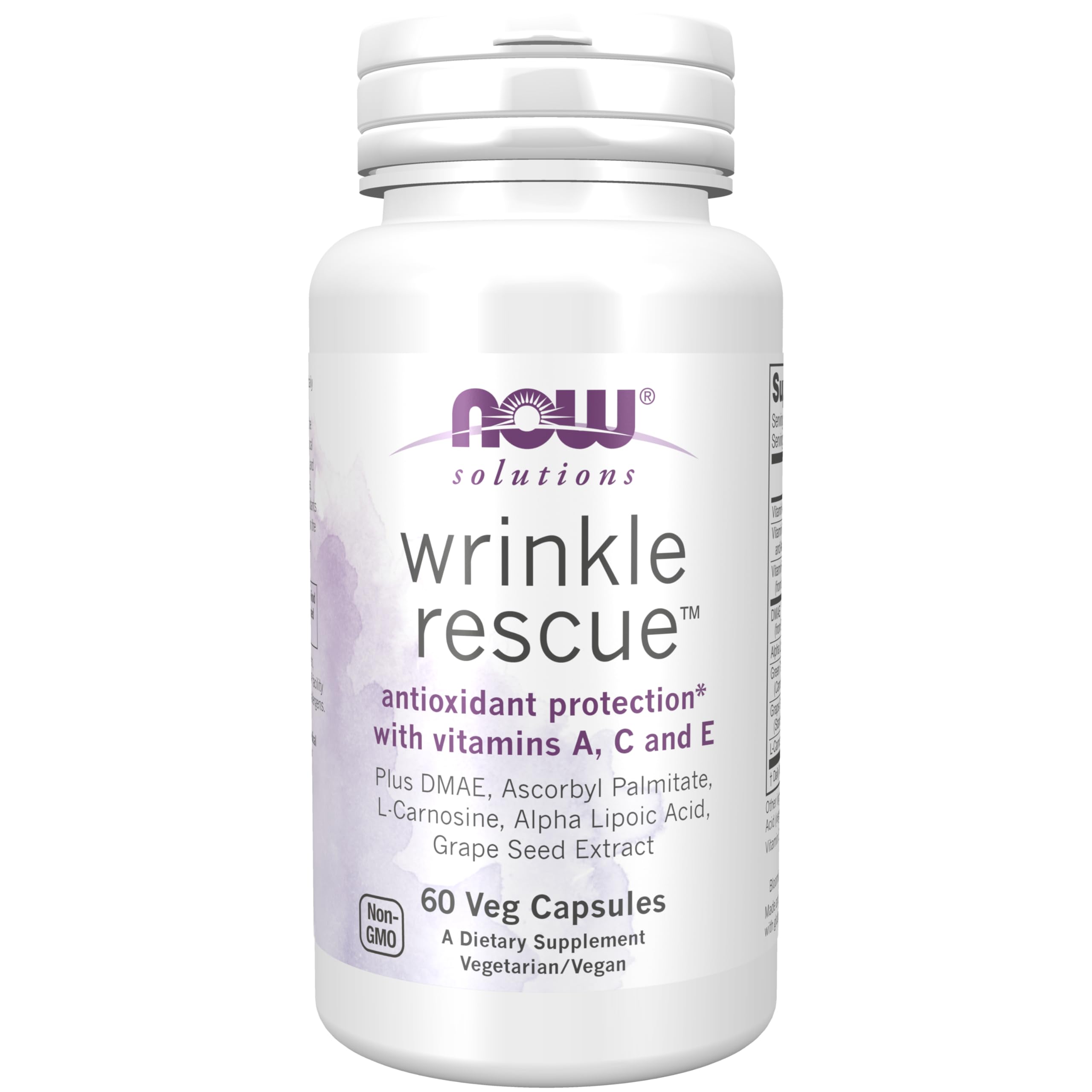 NOW Foods Wrinkle Rescue Capsules with Vitamins A, C & E - Anti-Aging Supplement for Skin Hydration & Elasticity - 60 Count - Perfect for Daily Skincare Routine & Travel