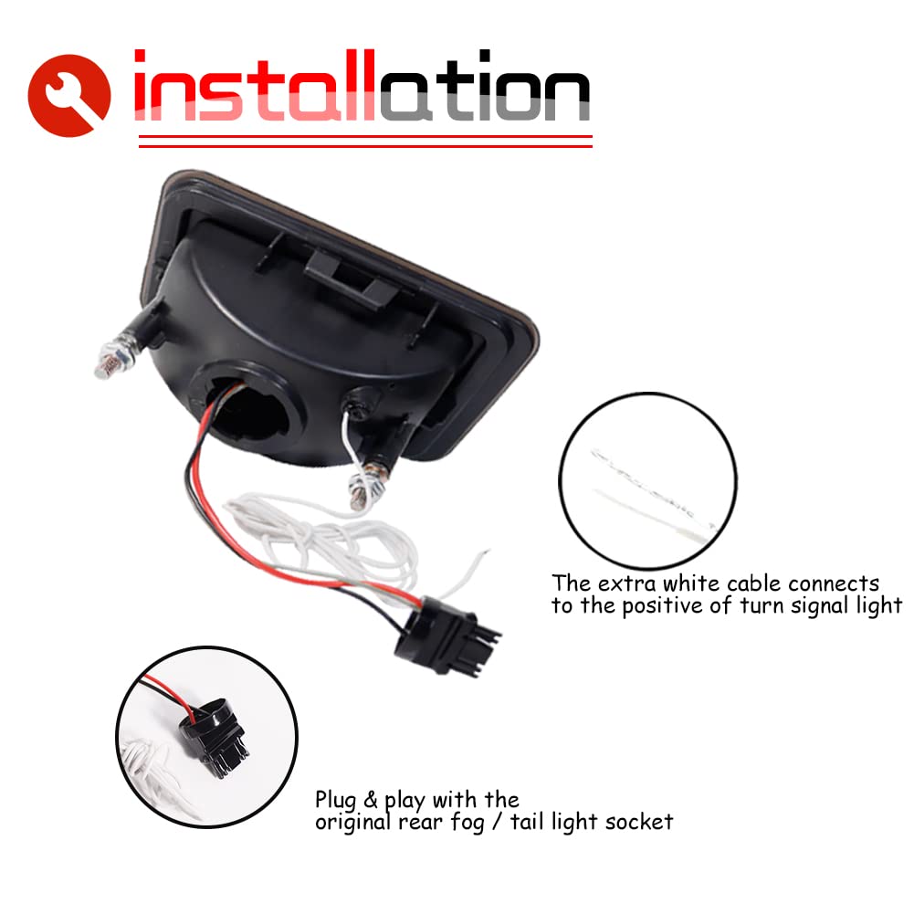 2005-2009 Hummer H2 LED Tail Lights - Smoked Lens 3-in-1 Rear Bumper Reflector with Turn Signal & Brake Light - Compatible for Fog Lamp Replacement - Perfect for Off-Roading & Night Driving Safety