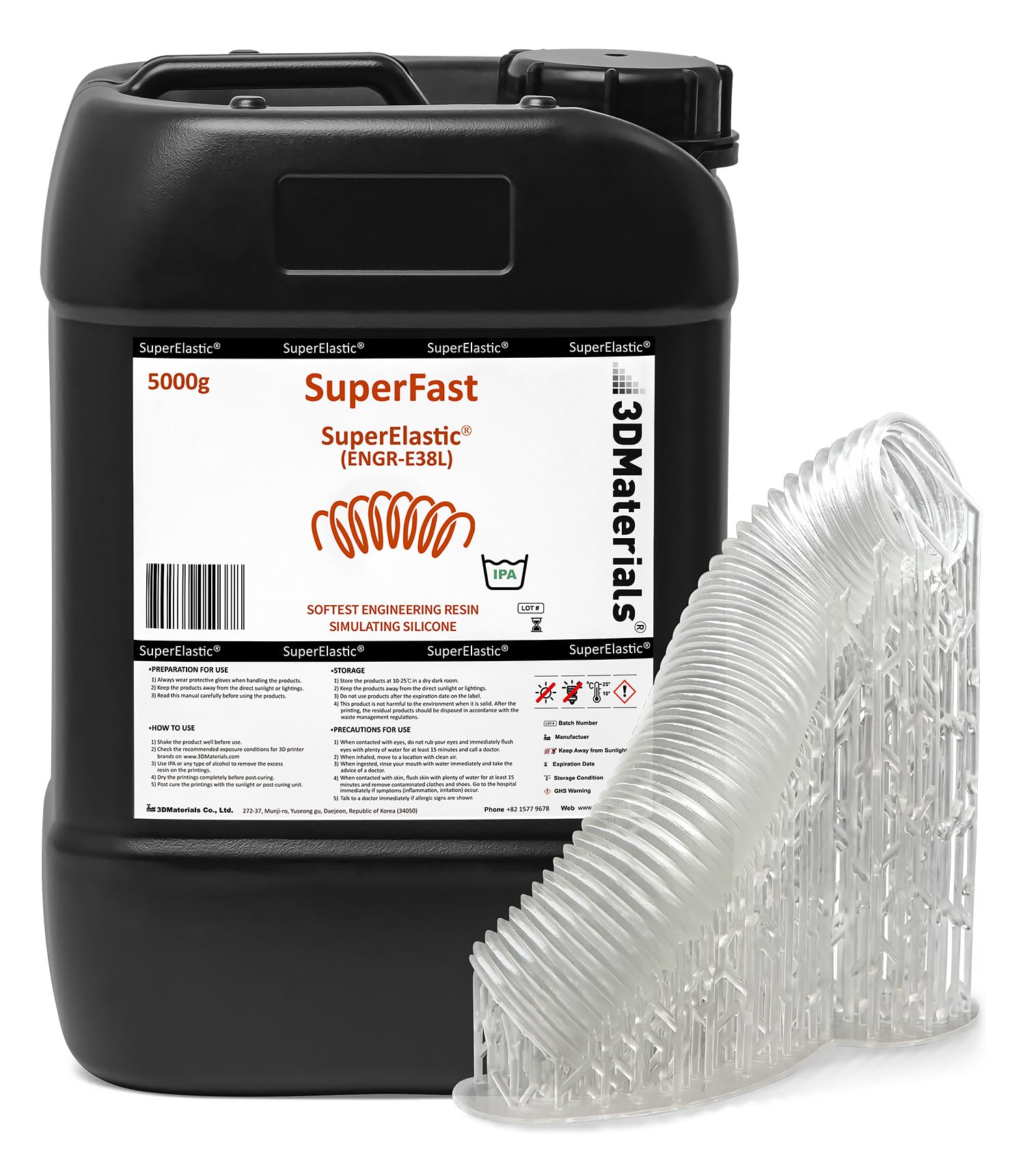 3DMaterials SuperElastic 3D Printer Resin - 60A Softness Flexible Resin for Cosplay, Prosthetics & Medical Models (5000g, Clear) | High-Quality Korean-Made Photopolymer for Smooth Printing & Realistic Silicone Simulation