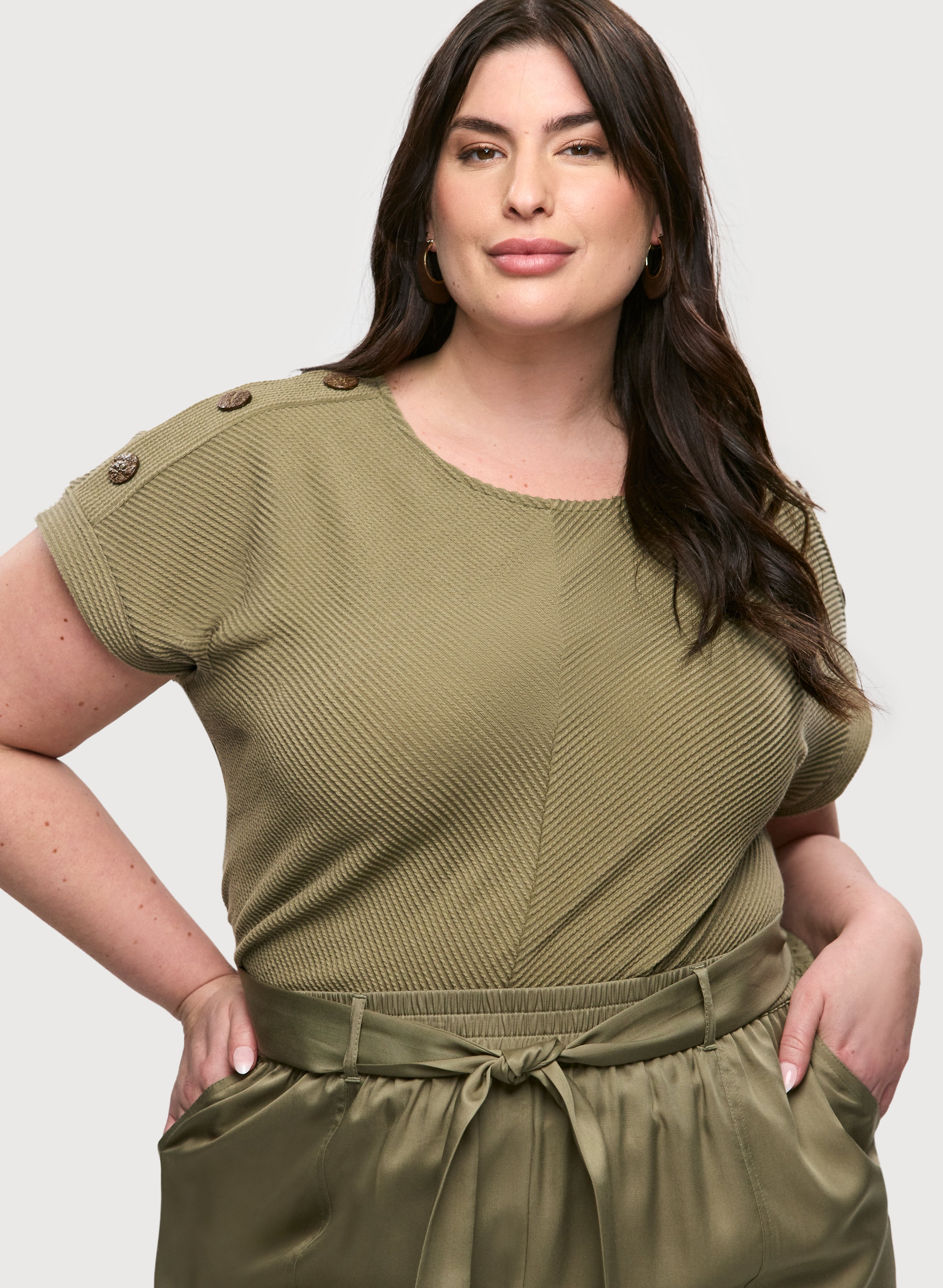 Button Detail Cap Sleeve Top for Women - Stylish Casual Blouse with Unique Button Accents - Perfect for Office, Date Night & Summer Outfits