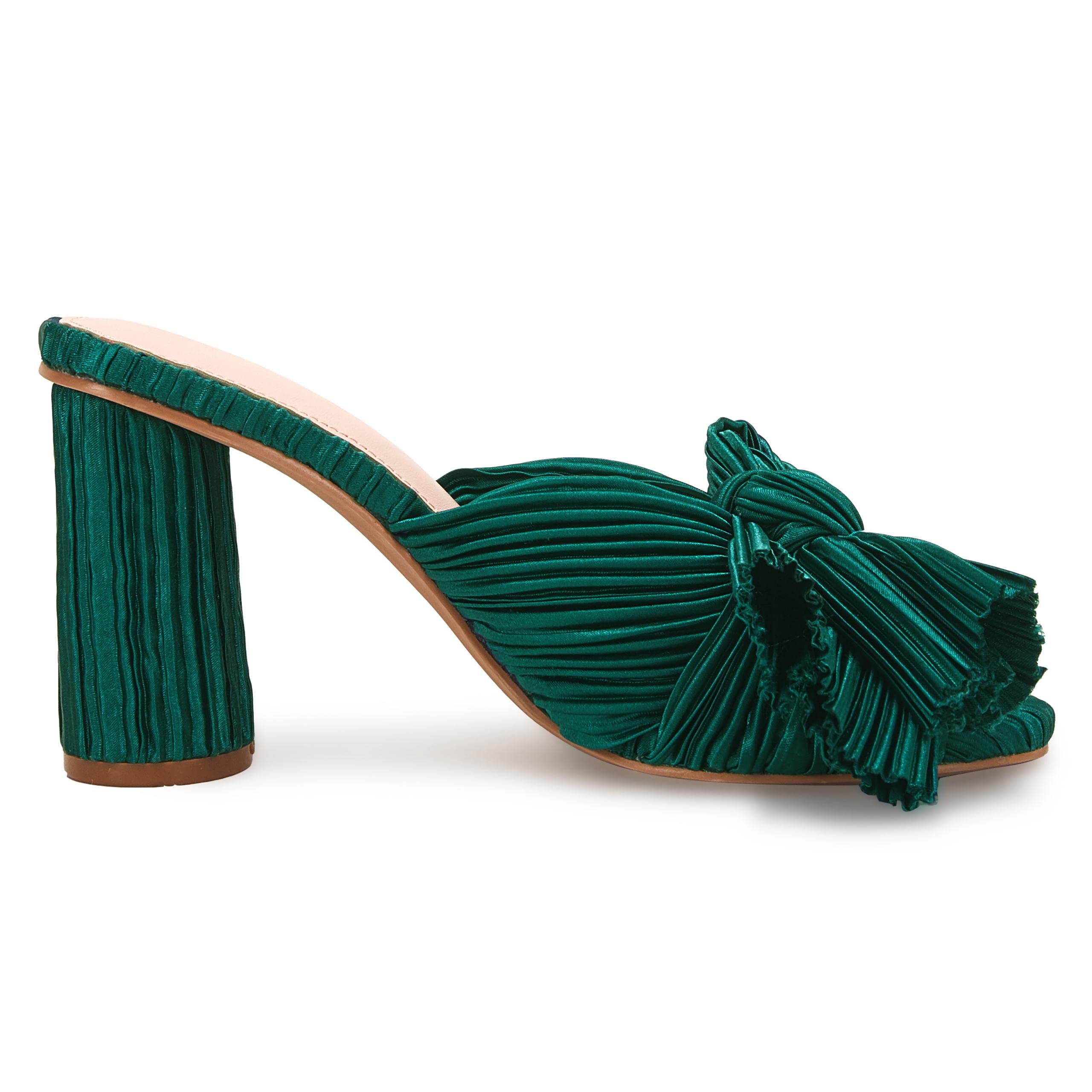 VETASTE Women's Pleated Bow Knot Heeled Sandals - Comfortable Slip-On Open Toe Block Chunky Heel Slides for Wedding, Bridal, Party & Dress Occasions | Perfect for Bridesmaids, Prom & Formal Events