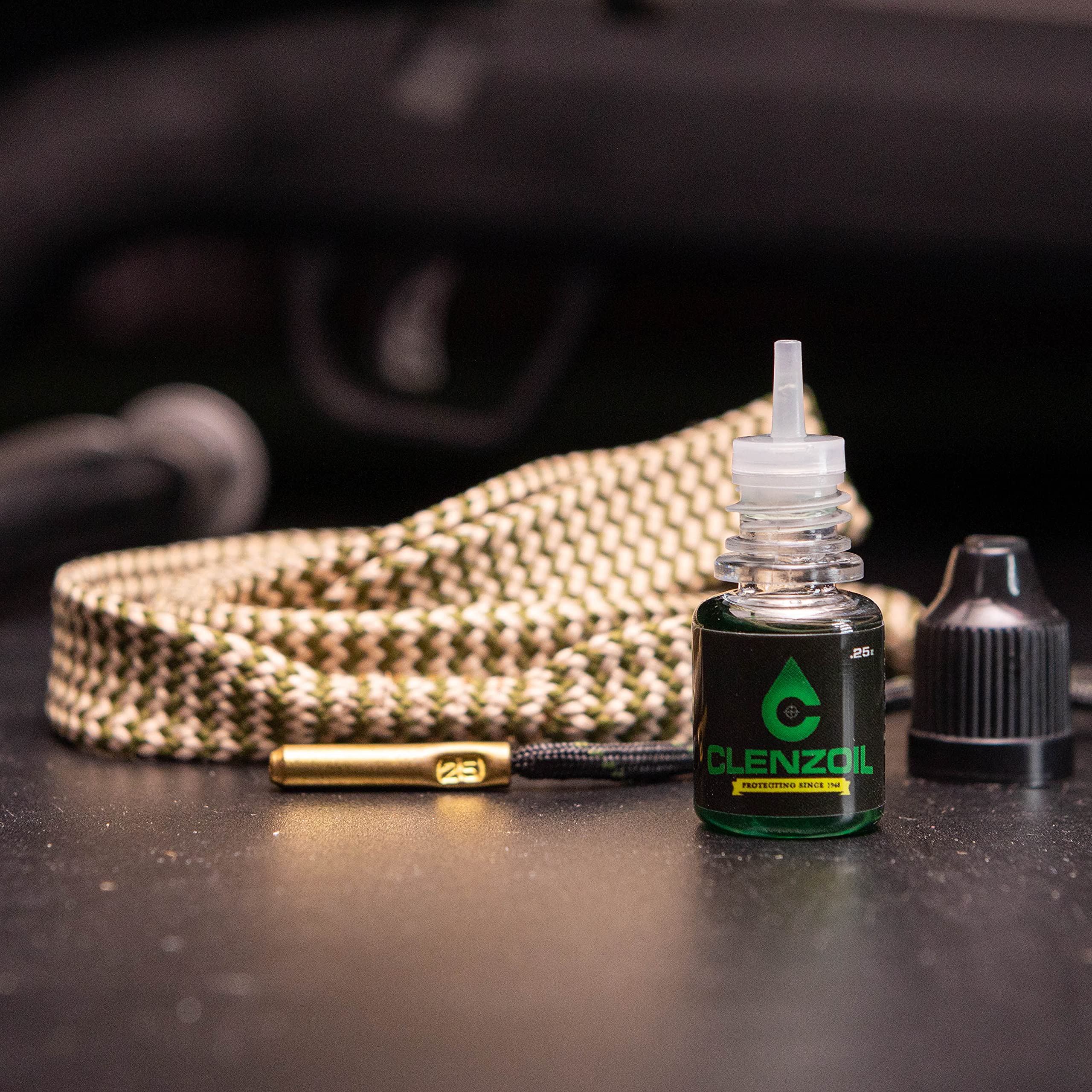 Clenzoil Cobra Bore Cleaning System - Efficient & Easy Gun Cleaning Kit with CLP Bore Cleaner, Integrated Brass Brush & Woven Cotton Rope - for .25-.26 Cal & 6.5 Creedmoor Rifles - Perfect for Hunting, Range Shooting & Firearm Maintenance