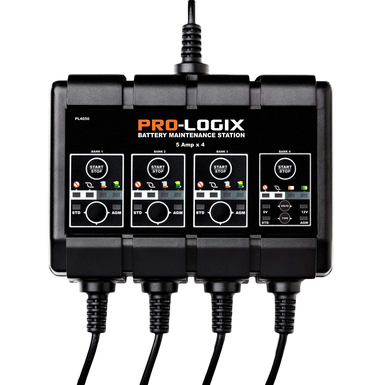 Clore Automotive PL4050 Pro-Logix 4-Bank 20-Amp Smart Battery Charger - 6V/12V Fully Automatic Charger, Maintainer & Desulfator with Temperature Compensation - Ideal for Cars, Trucks, Motorcycles, Boats & RV Batteries