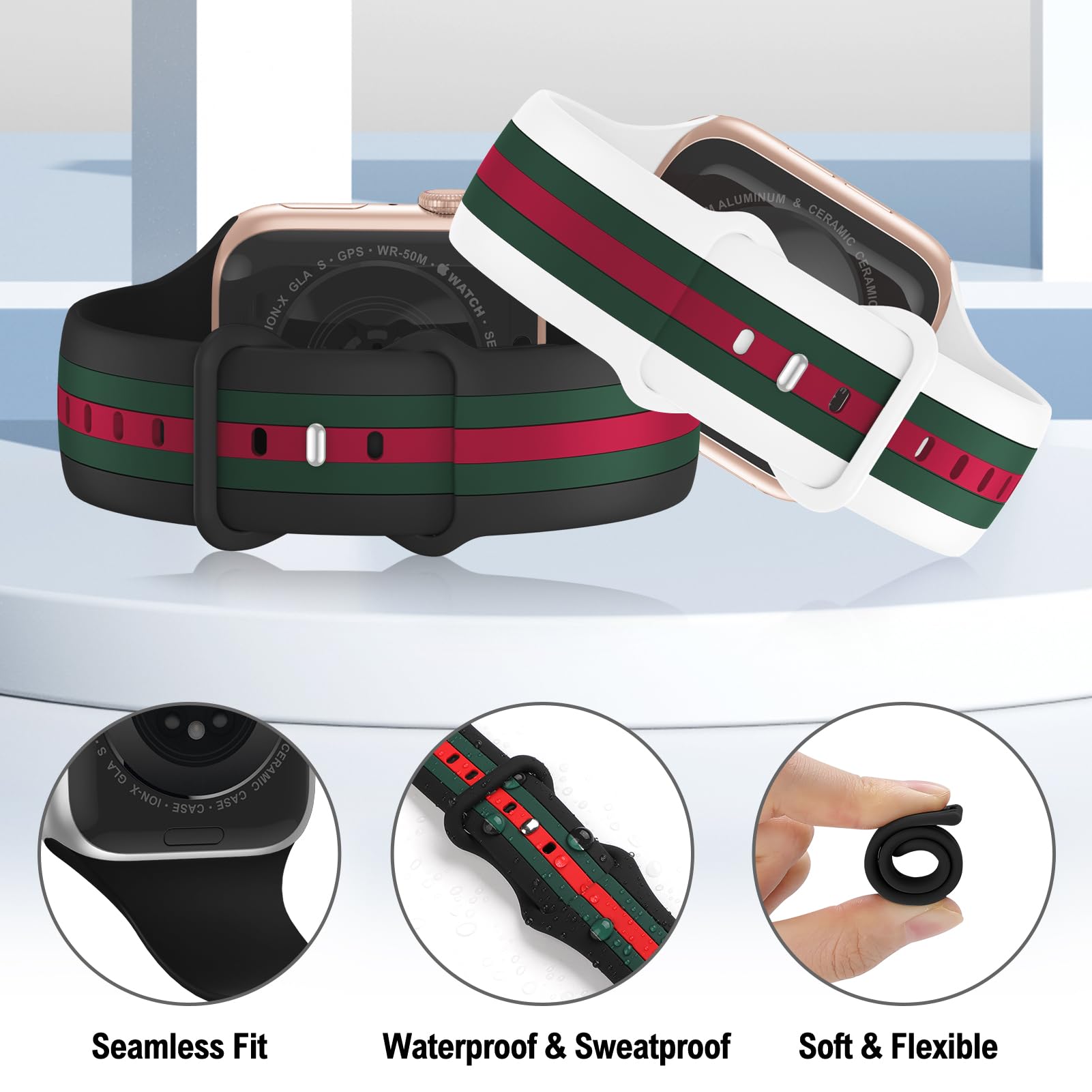 2 Pack Soft Silicone Sport Bands Compatible with Apple Watch 38mm 40mm 41mm 42mm 44mm 45mm 46mm 49mm - for Apple Watch Ultra 2/Series 10/9/8/7/SE/6/5/4/3/2/1 - Comfortable & Durable Strap for Men & Women - Perfect for Workouts, Running & Daily Wear