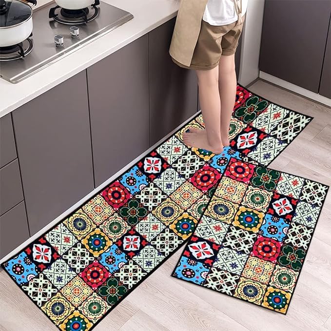 KRLZ Non-Slip Kitchen Rug Set - Washable, Durable Mats for Kitchen, Children's Room, Entrance & Outdoor Use (120x40cm, 60x40cm) - Perfect for Home, Office, and Patio