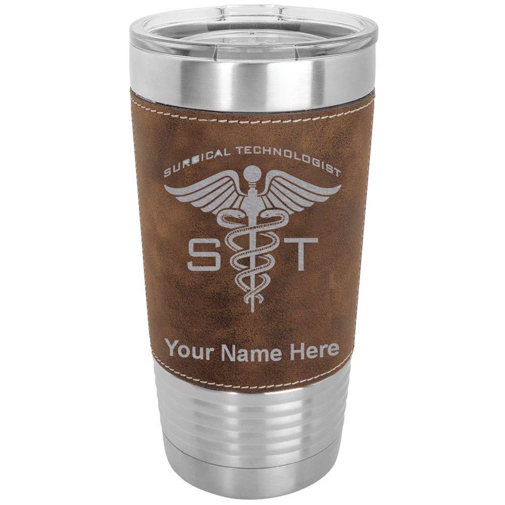 LaserGram 20oz Vacuum Insulated Stainless Steel Tumbler Mug with Personalized Engraving - Faux Leather & Rustic Finish - Perfect Gift for ST Surgical Technologists - Ideal for Coffee, Tea & Cold Drinks at Work or Outdoors
