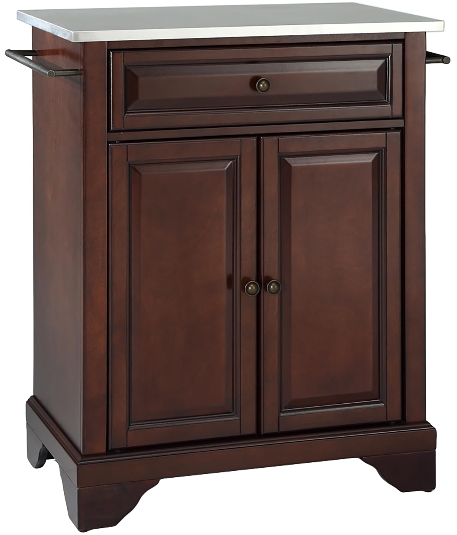 Crosley Lafayette Stainless Steel Top Rolling Kitchen Island Cart with Storage - Microwave Stand, Mahogany Finish for Small Spaces | Perfect for Apartment Cooking, Breakfast Nook & Compact Kitchen Organization