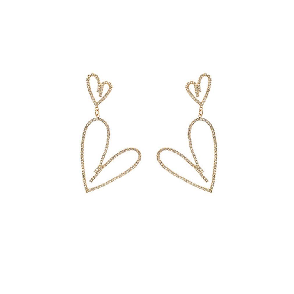 Gold Heart Stud Earrings for Women & Girls - Zircon Love Dangle Earrings with Hollow Double Heart Design | Perfect for Valentine's Day, Anniversary Gifts & Everyday Wear