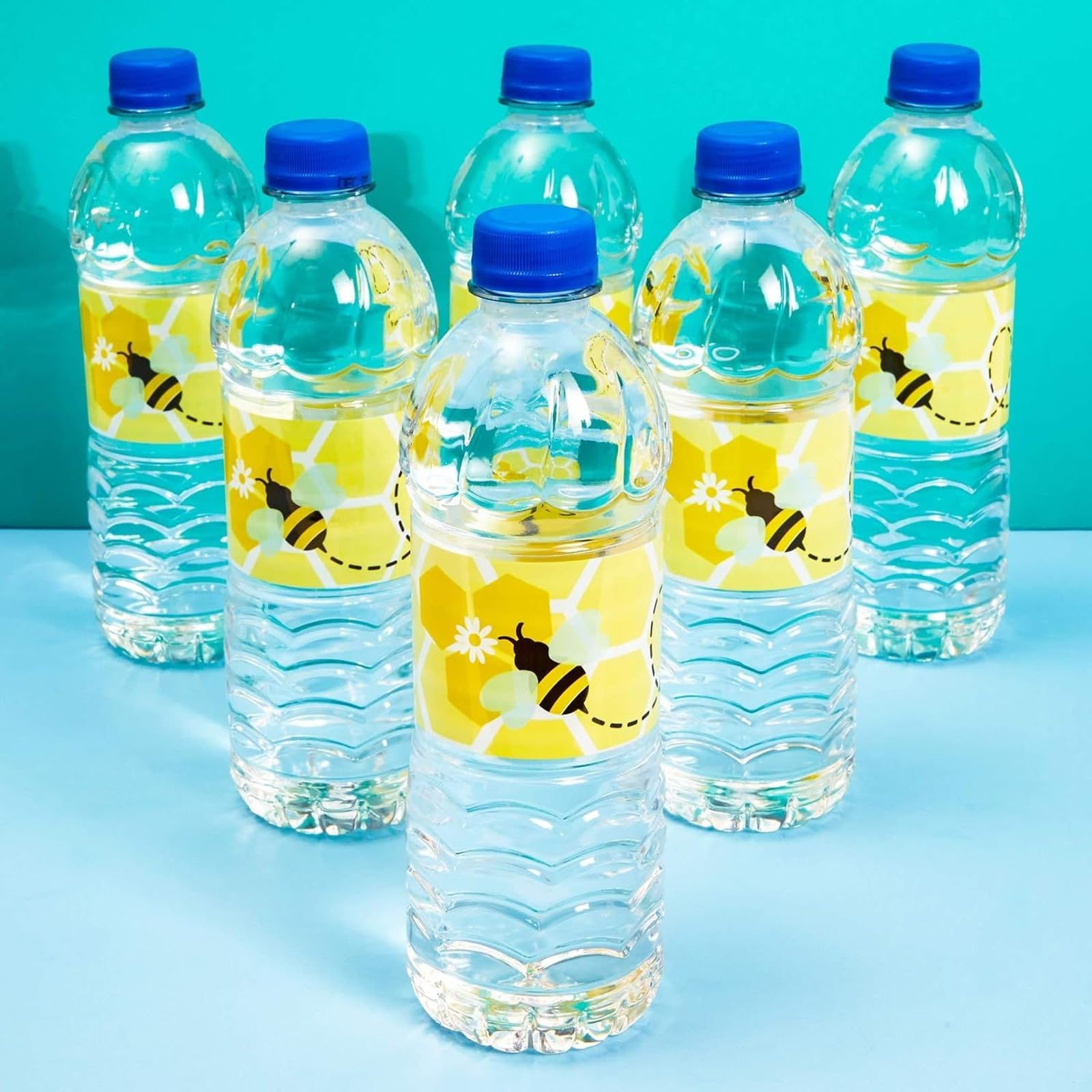 100 Pack Bumble Bee Water Bottle Labels - Bee Stickers for Kids Party, Baby Shower & Birthday Decor - 8.5 x 2 Inch Adhesive Wrappers - Perfect for Summer Picnics, School Events & Themed Celebrations