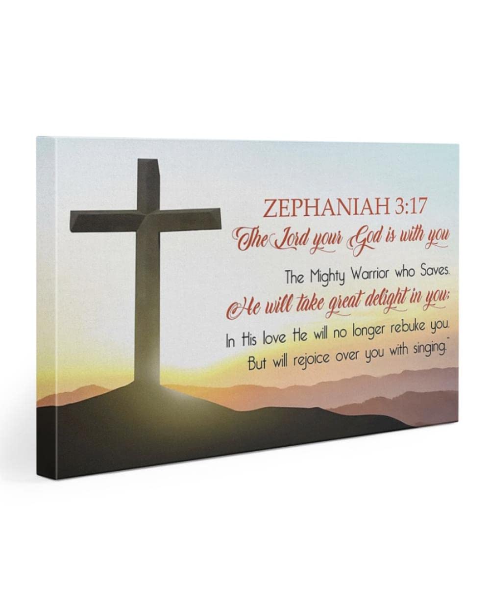 Zephaniah 3:17 Christian Wall Art - The Lord Your God Is With You Canvas Print - Jesus & Scripture Home Decor - Inspirational Bible Verse Canvas for Living Room, Bedroom, Church - Premium Horizontal Canvas Art