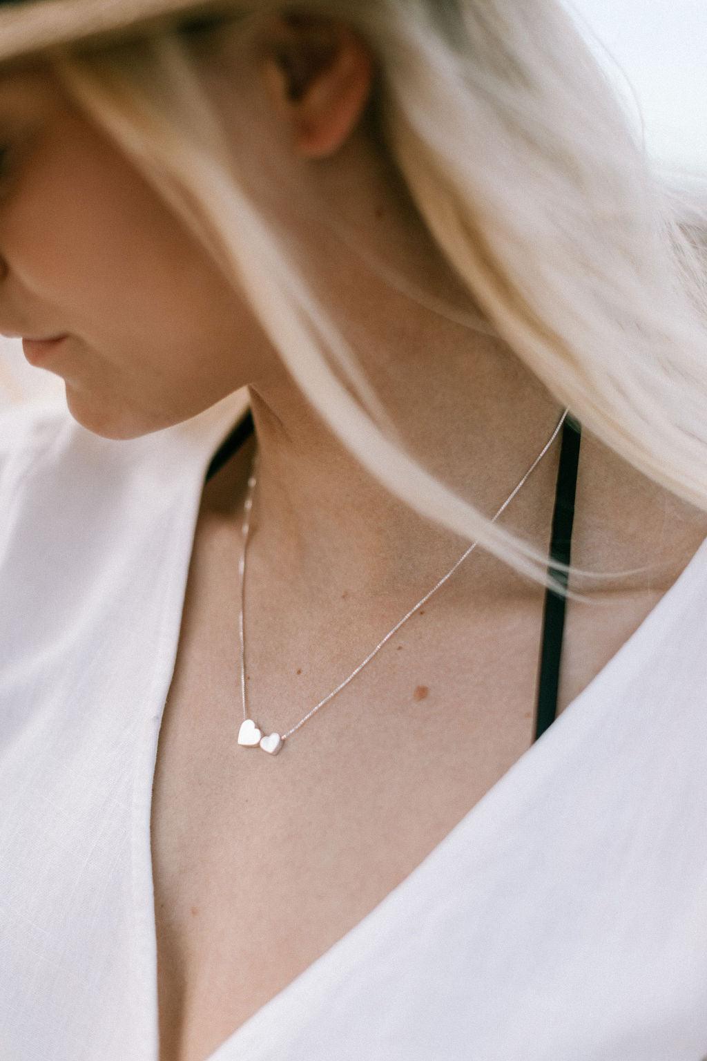 Double Heart Necklace Sterling Silver - Elegant & Romantic Jewelry for Women - Perfect for Anniversaries, Valentine's Day & Date Nights