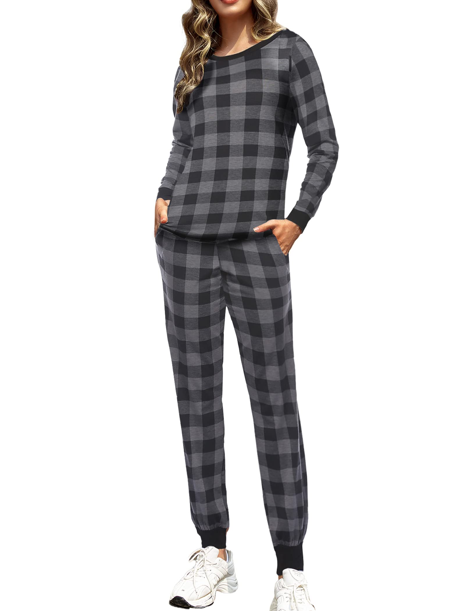 Ekouaer Women's Plaid Pajama Set - Soft Long Sleeve Sleepwear for Home & Lounge