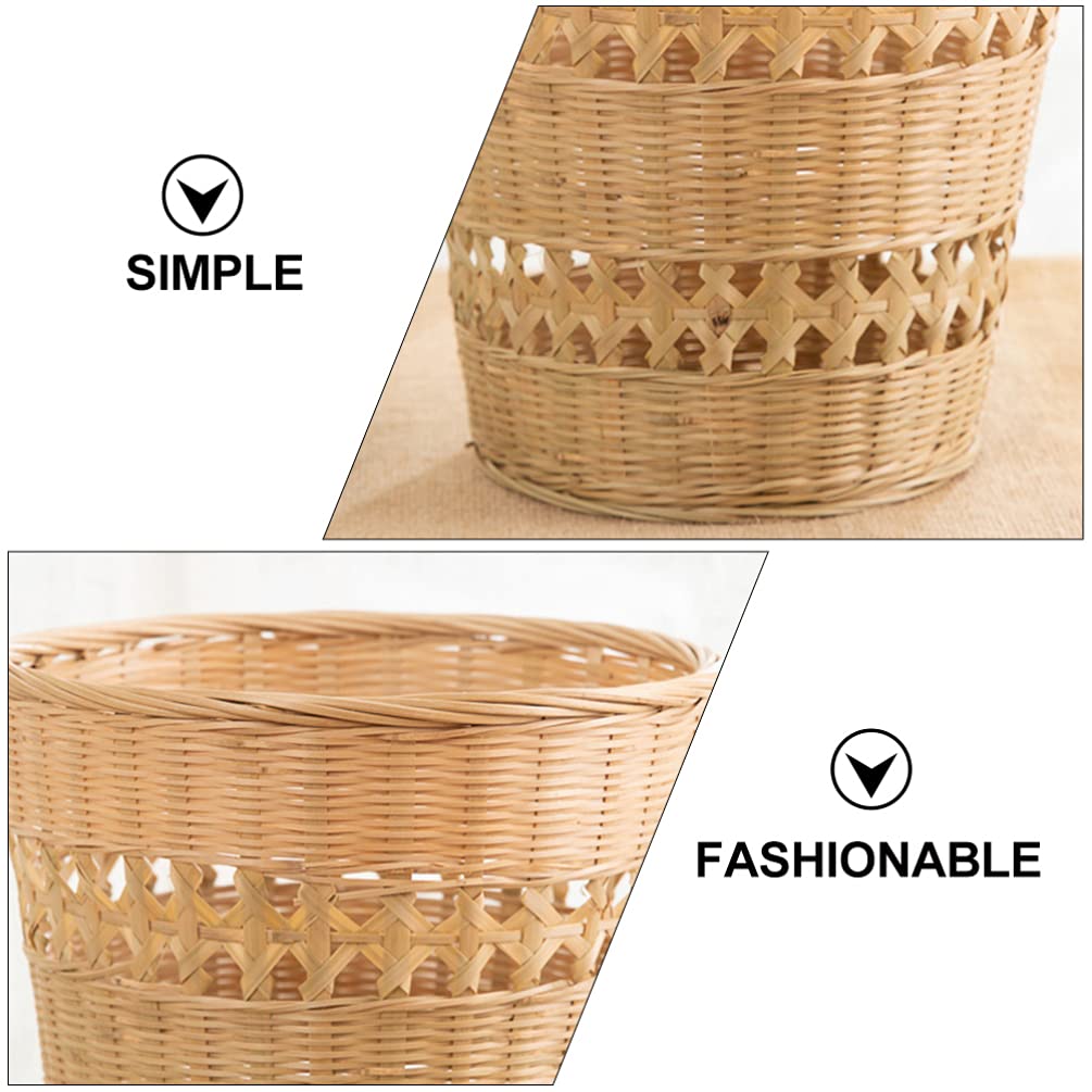 Handmade Bamboo Trash Can - Eco-Friendly Woven Waste Basket for Home & Office - Rustic Style Natural Paper Rubbish Container - Perfect for Living Room, Bedroom, Bathroom & Kitchen Organization