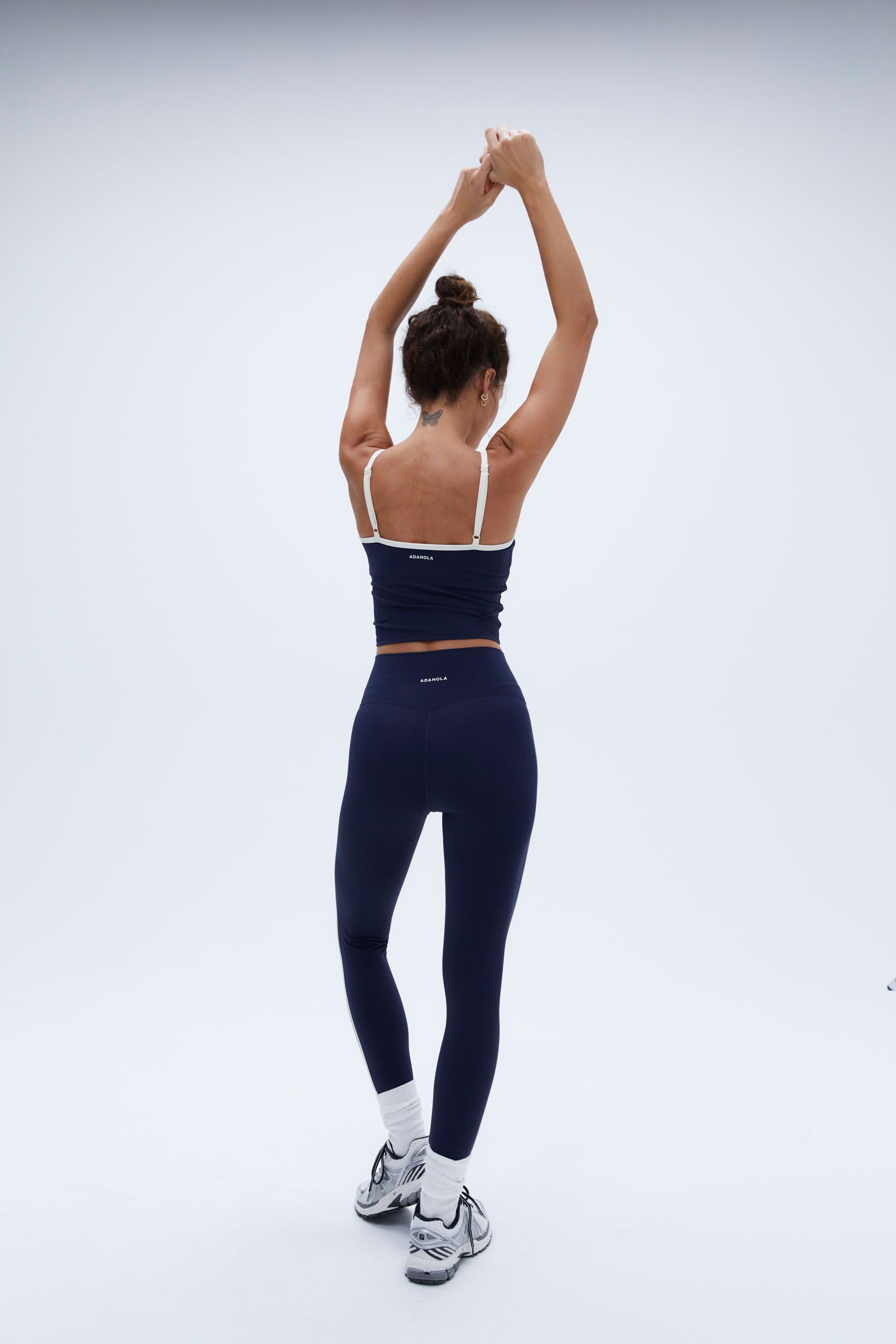 Ultimate Piping Leggings for Women - High Waist Yoga Pants with Side Stripes - Navy Blue & Marshmallow Color - Perfect for Gym, Running, Workout and Lounge Wear