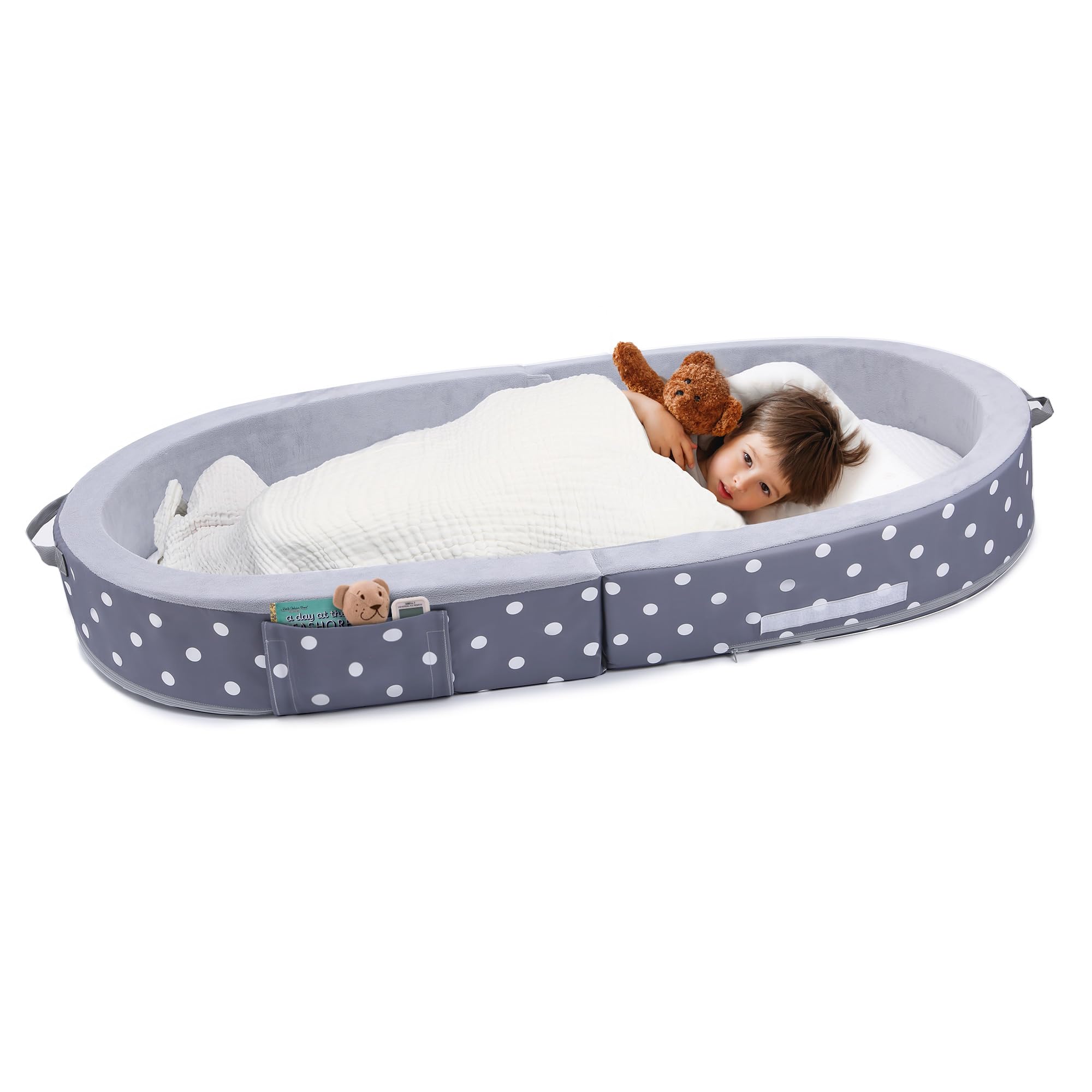 Portable Foldable Toddler Floor Bed with Safety Rails - Travel-Friendly Kids Foam Sleeping Cot for Home, Daycare & Camping Trips