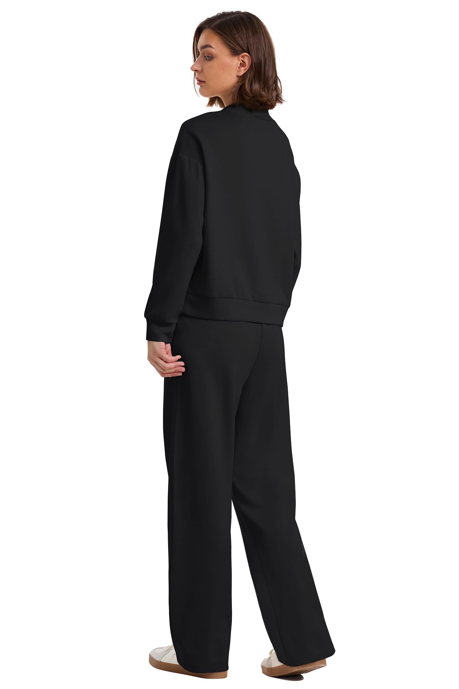 WIHOLL Women's Two Piece Lounge Set - Mock Neck Top & Wide Leg Pants for Fall | Comfortable Travel Outfit for Airport, Vacation & Casual Wear