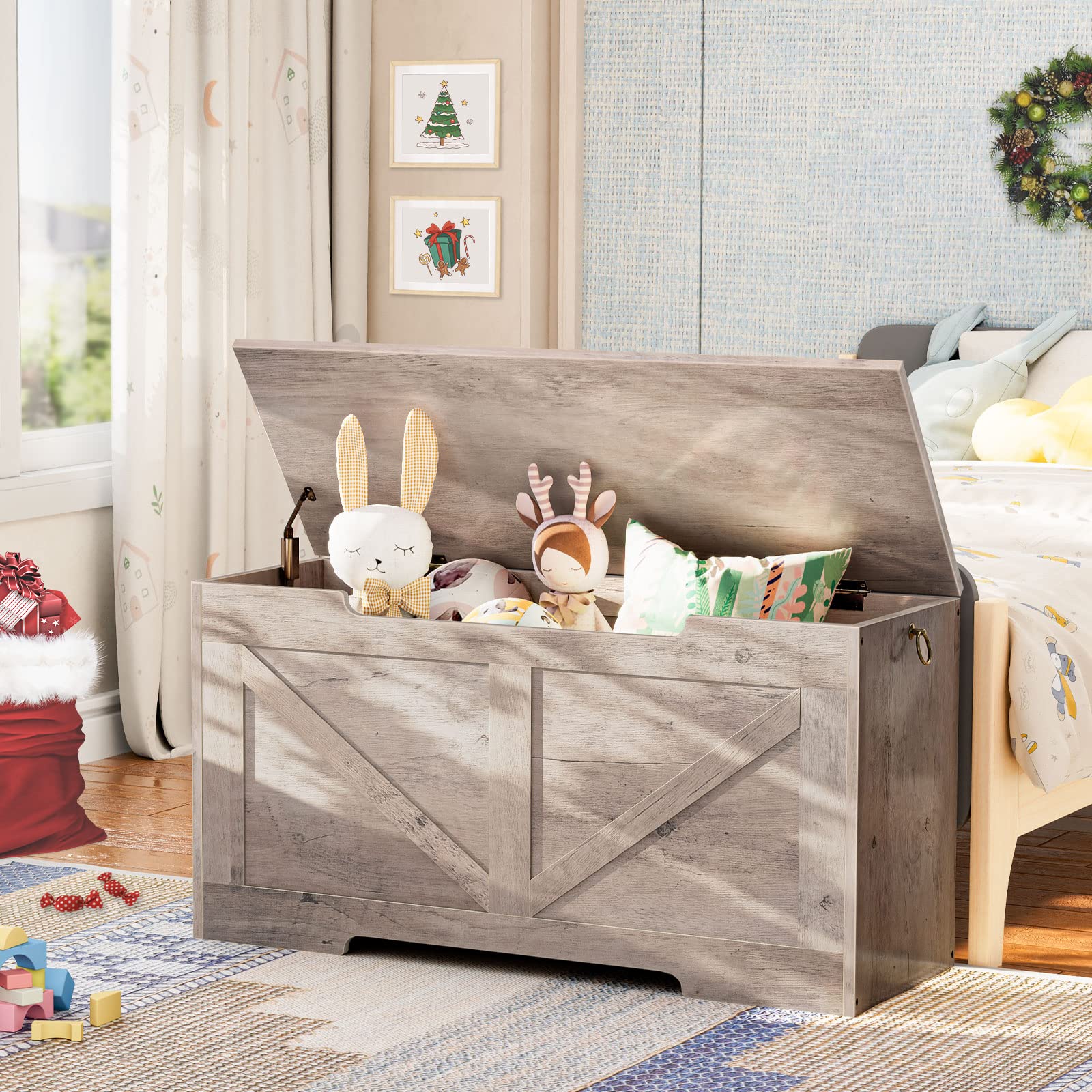 HOOBRO Retro Storage Chest & Kids Bookshelf - Toy Box Organizer, Bookcase Footboard, Toy Storage Cubby for Nursery, Playroom & Bedroom Organization (BG771CW01-BG32CW01) - Perfect for Kids' Room Decor & Toy Storage Solutions