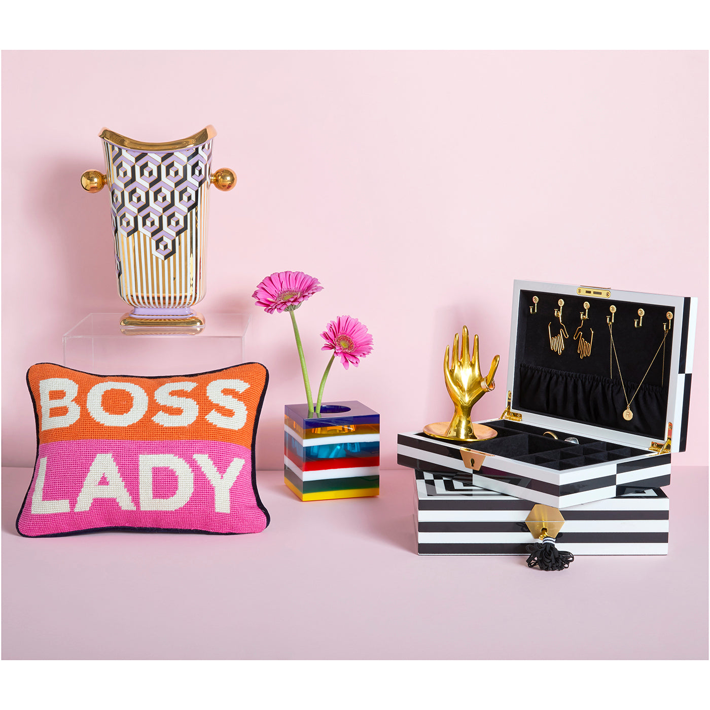 Boss Lady Needlepoint Pillow - Elegant Home Decor for Office, Living Room & Bedroom - Perfect Gift for Women Entrepreneurs & Bosses