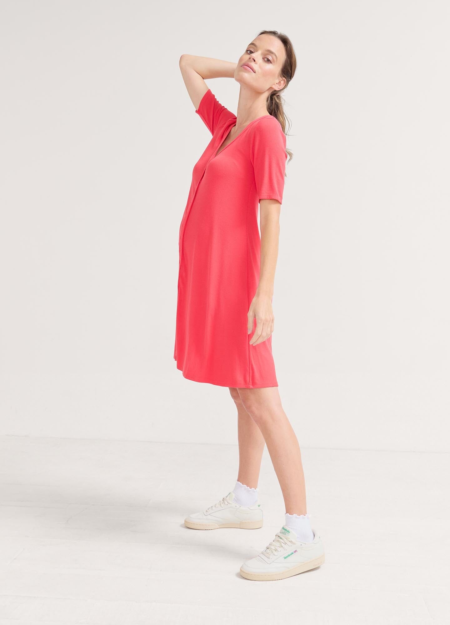 Ultra Soft Ribbed Nursing Mini Dress for Breastfeeding Moms - Comfortable Maternity & Nursing Wear for Daily Use, Outings & Special Occasions