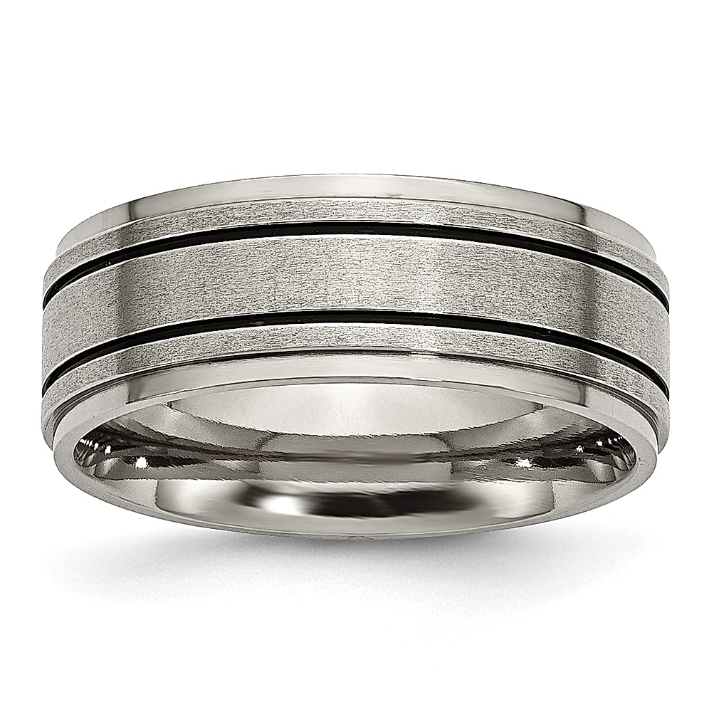 ICE CARATS Titanium Black Enamel 8mm Ridged Edge Wedding Band - Elegant Women's Fashion Jewelry Ring - Perfect Anniversary & Valentine's Gift for Her - Ideal for Weddings, Engagements & Special Occasions